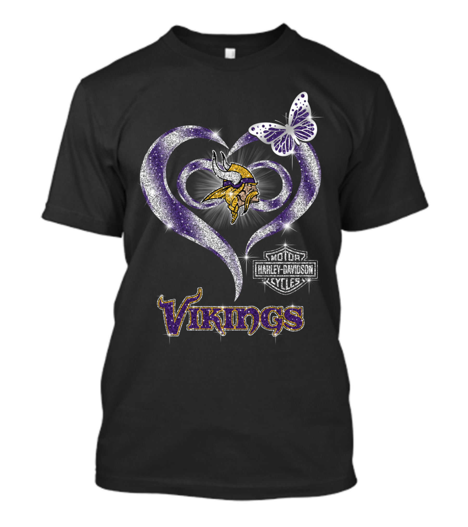 Vikings Harley Davidson Butterfly Heart T-Shirt