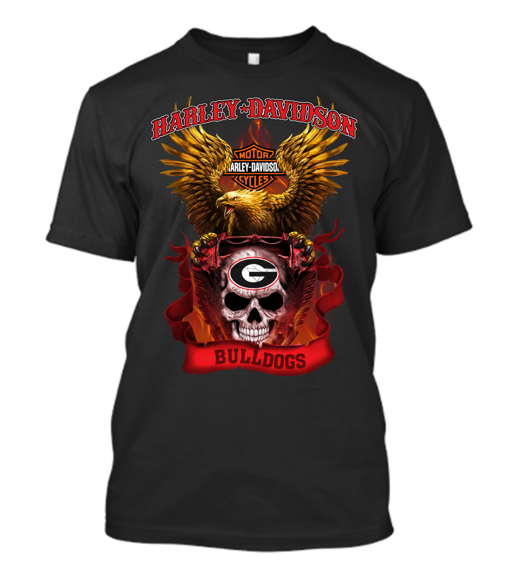 Harley Davidson Motorcycles Georgia Bulldogs Skull Eagle T-Shirt