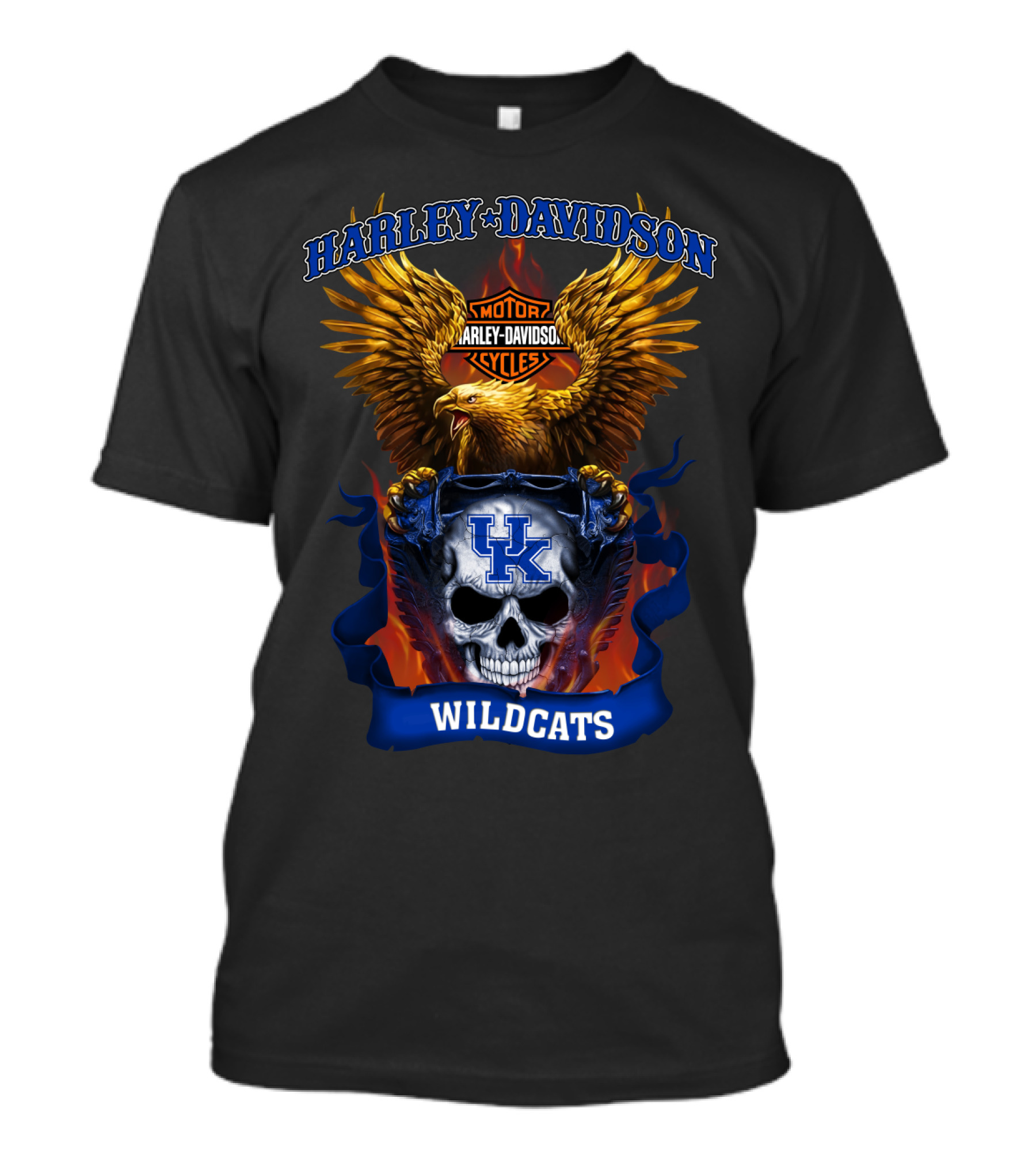 Harley Davidson Motor Cycles Kentucky Wildcats Skull Eagle Flames T-Shirt