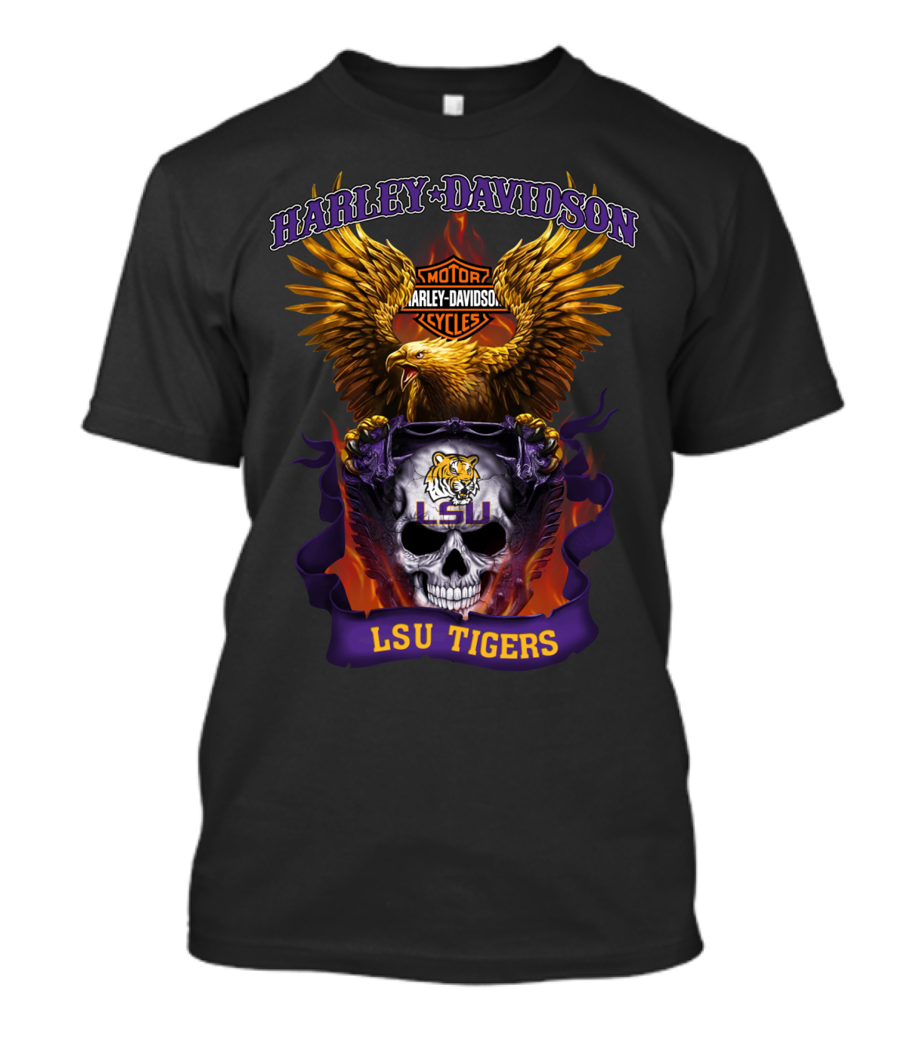 Harley Davidson Lsu Tigers Skull Eagle Motorcycles T-Shirt
