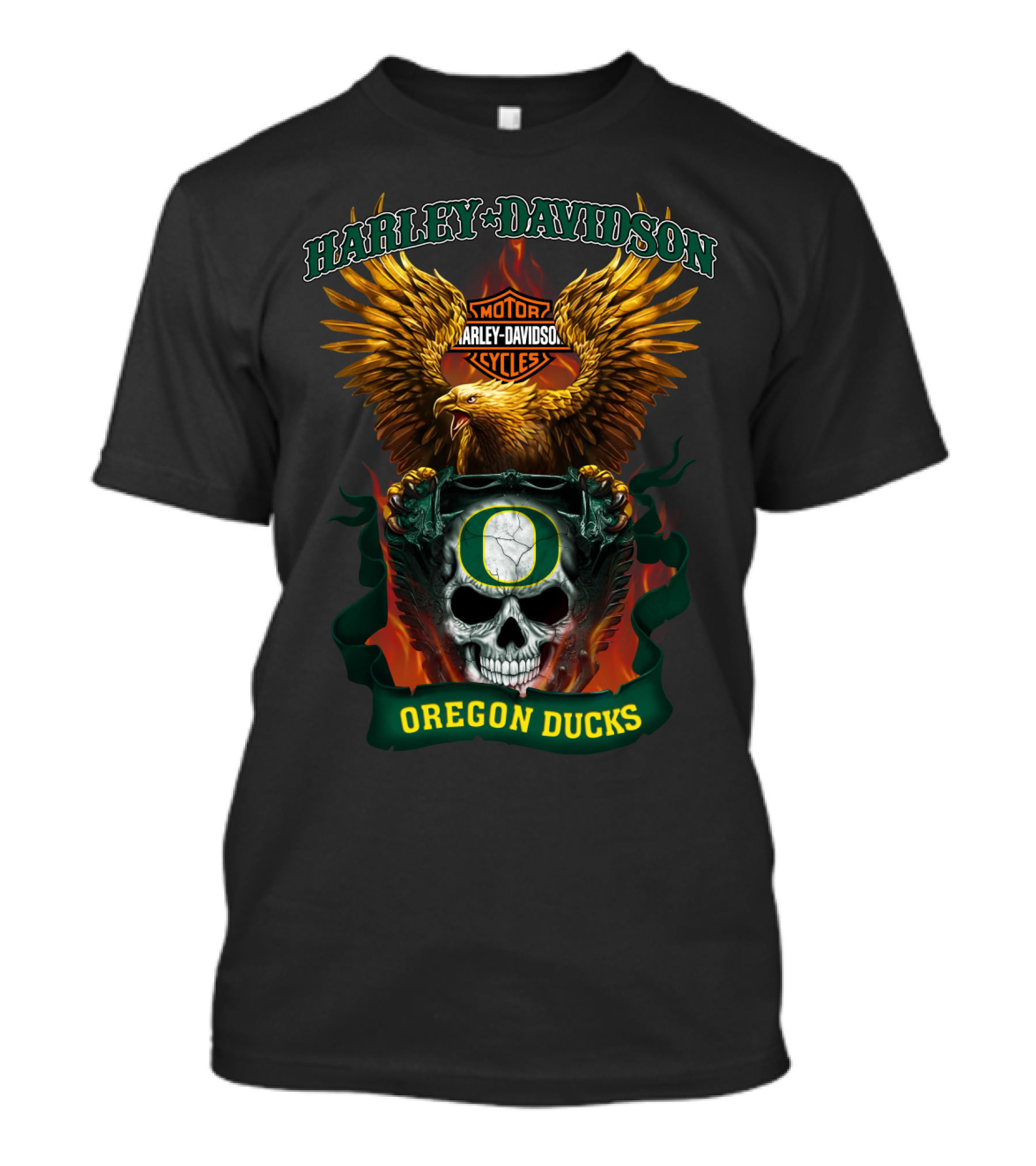 Harley Davidson Oregon Ducks Skull And Eagle T-Shirt