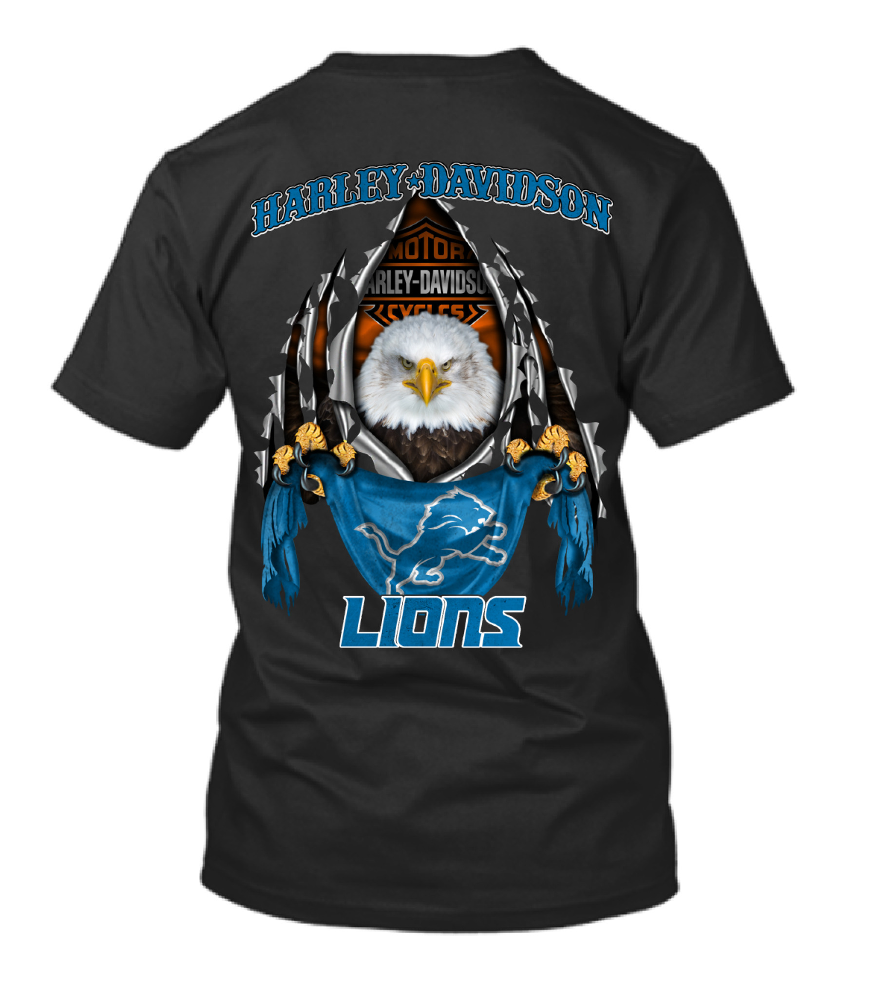 Harley Davidson Motor Cycles Eagle Detroit Lions T-Shirt