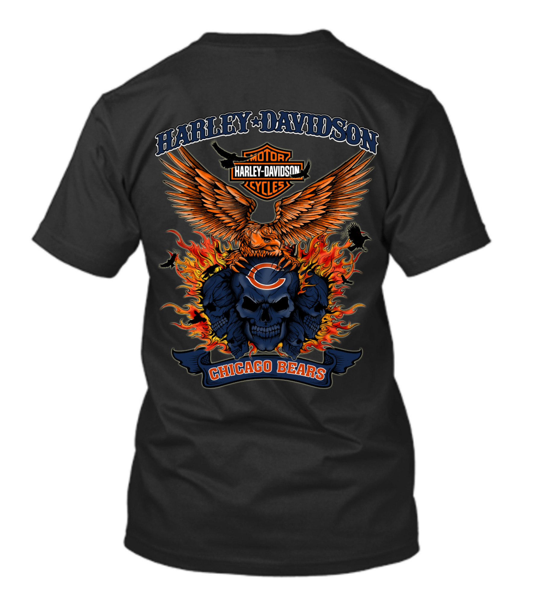Harley Davidson Motor Cycles Chicago Bears Flame Skull T-Shirt