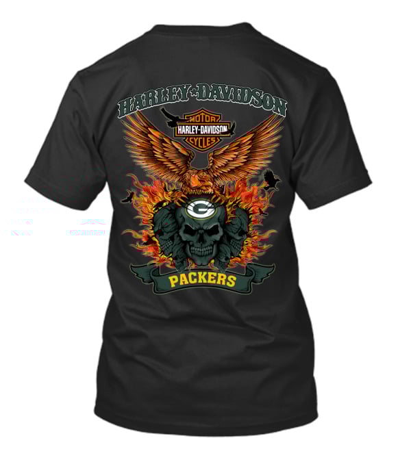 Harley Davidson Motor Cycles Packers Eagle And Skull Fire 0304 Nfl Green Bay T-Shirt