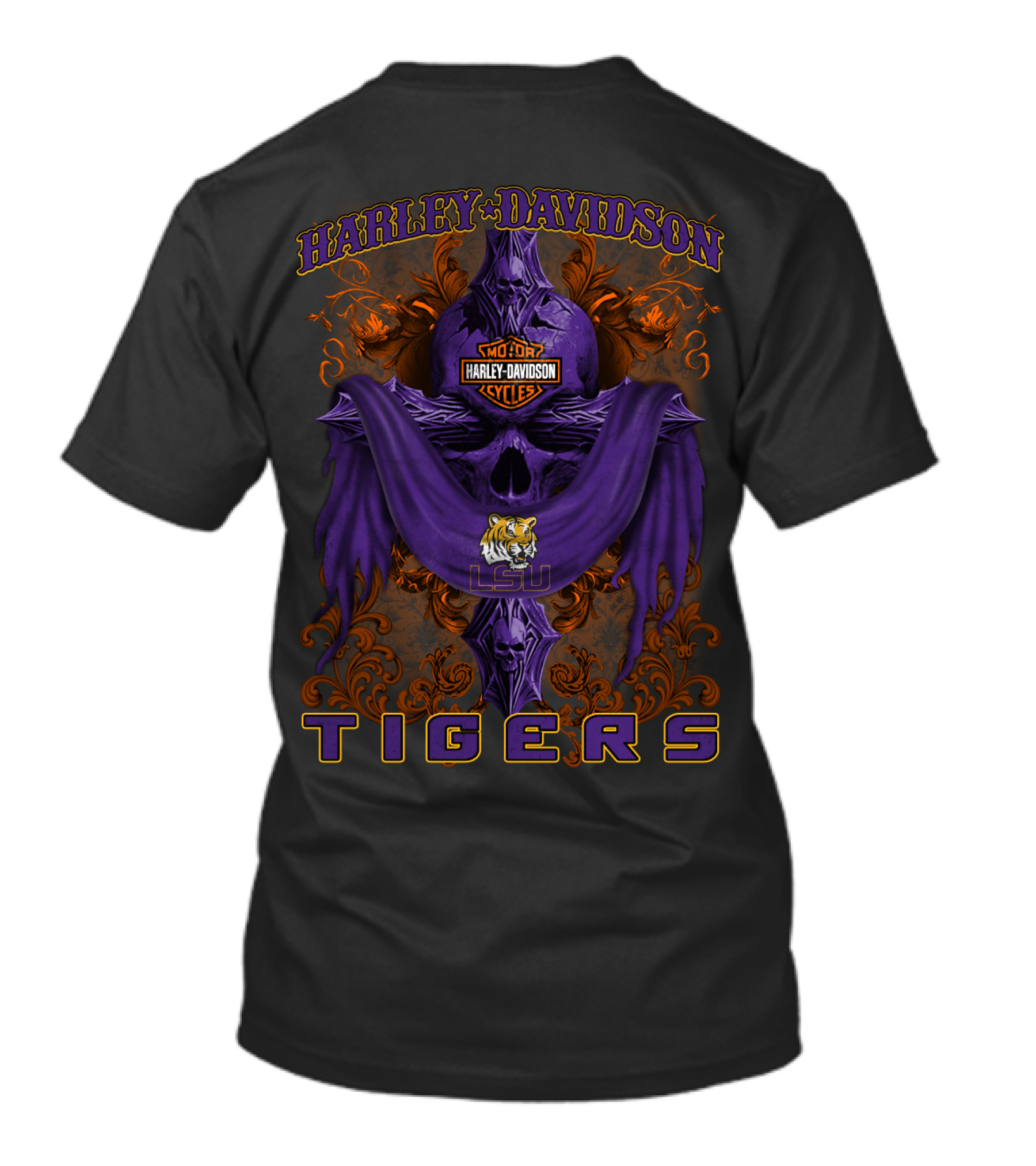 Harley Davidson Lsu Tigers Motorcycle Cycles Skull T-Shirt
