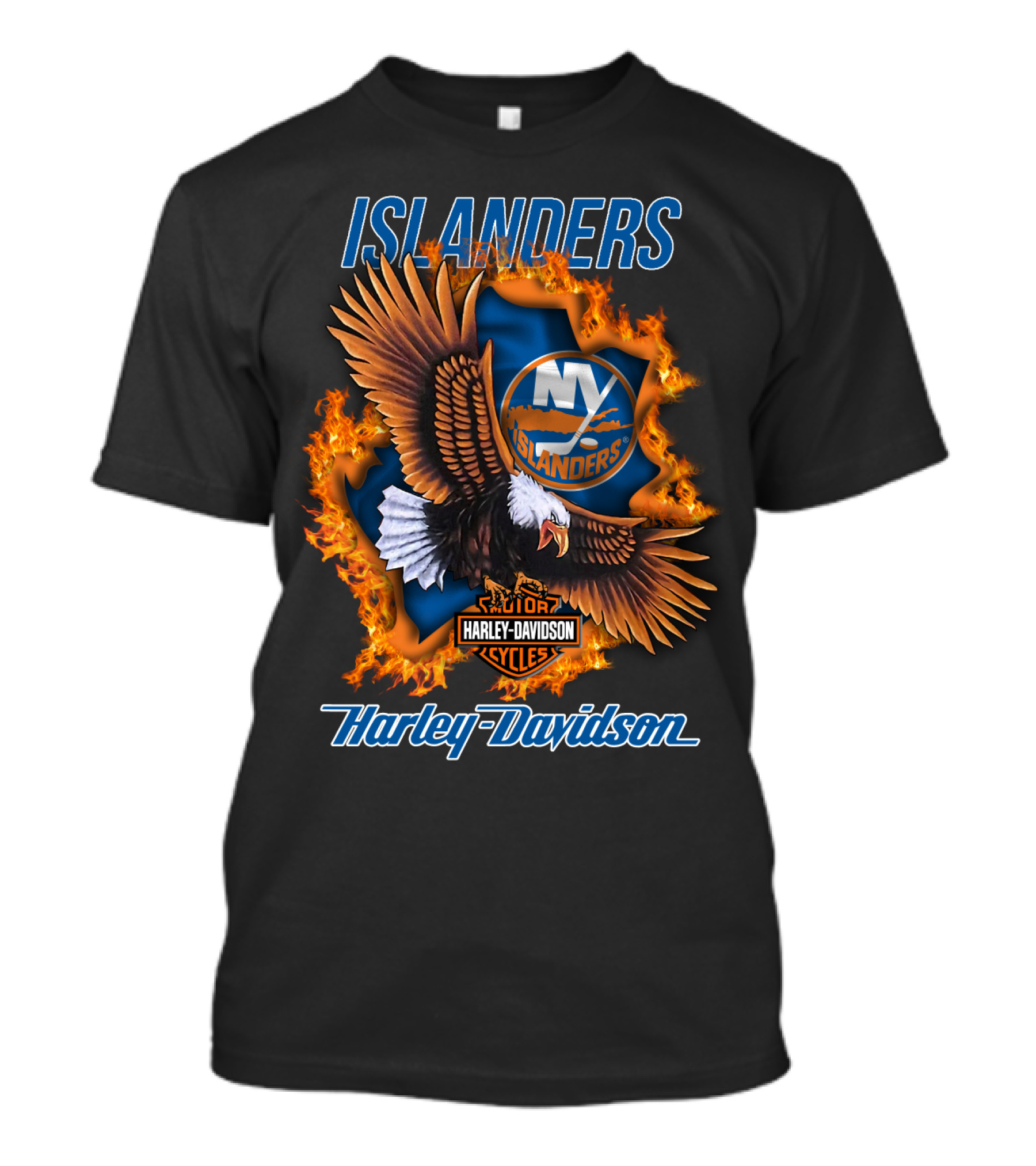 Islanders Ny Islanders Harley Davidson Cycles Eagle Flame T-Shirt