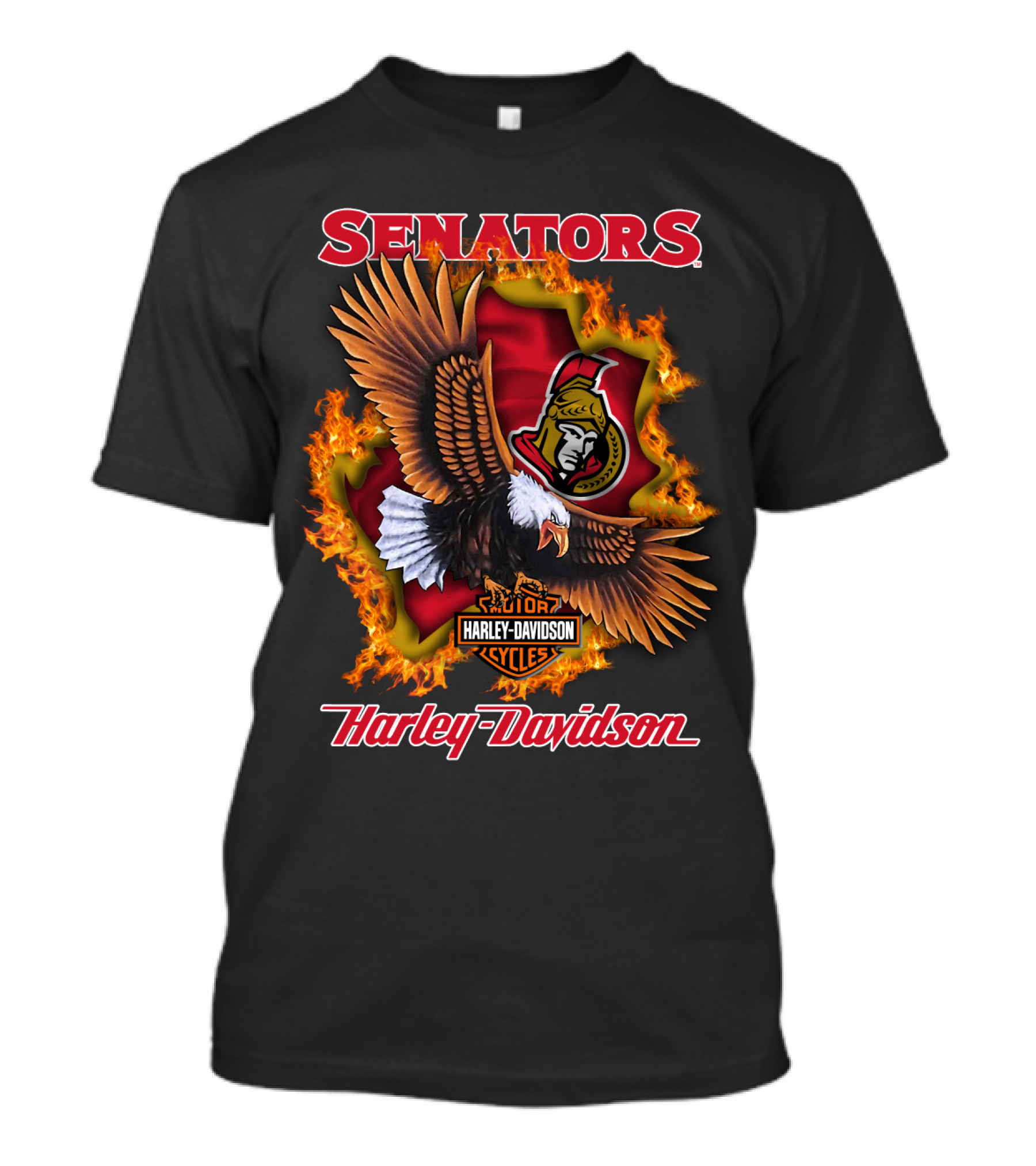 Senators Ottawa Harley Davidson Cycles Eagle Flame Nhl 1204 T-Shirt