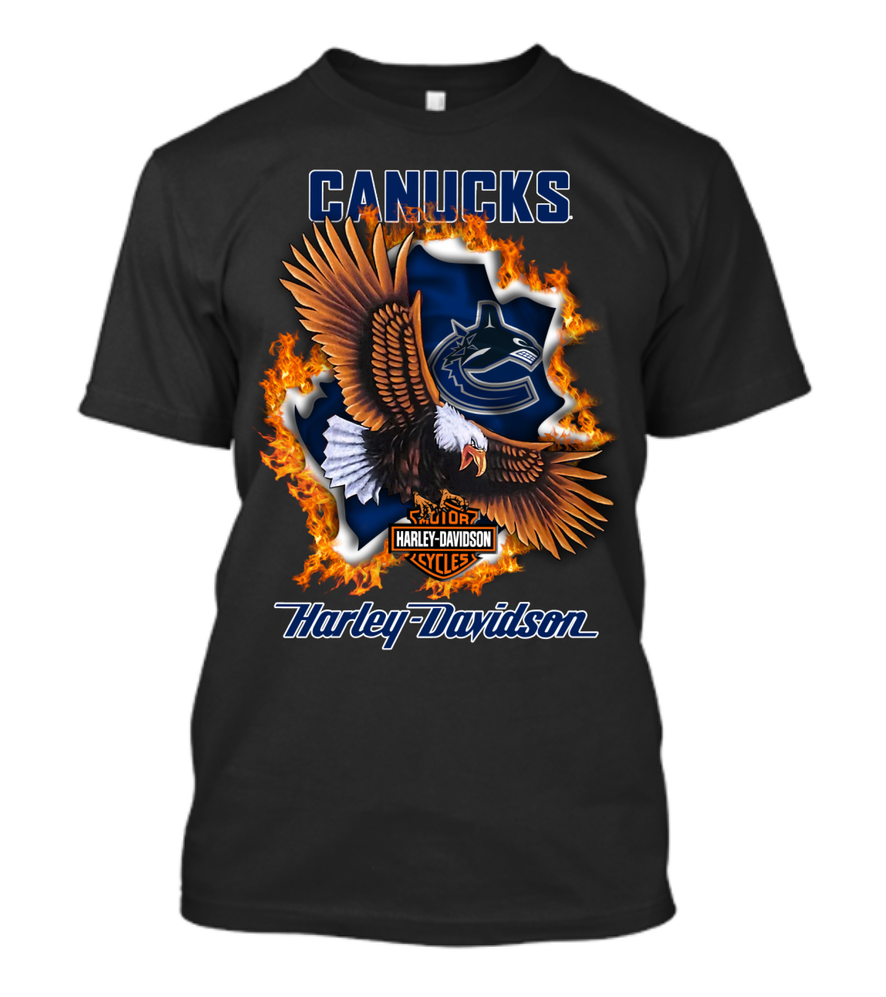 Canucks Harley Davidson Nhl Vancouver Cycles Eagle Flame T-Shirt