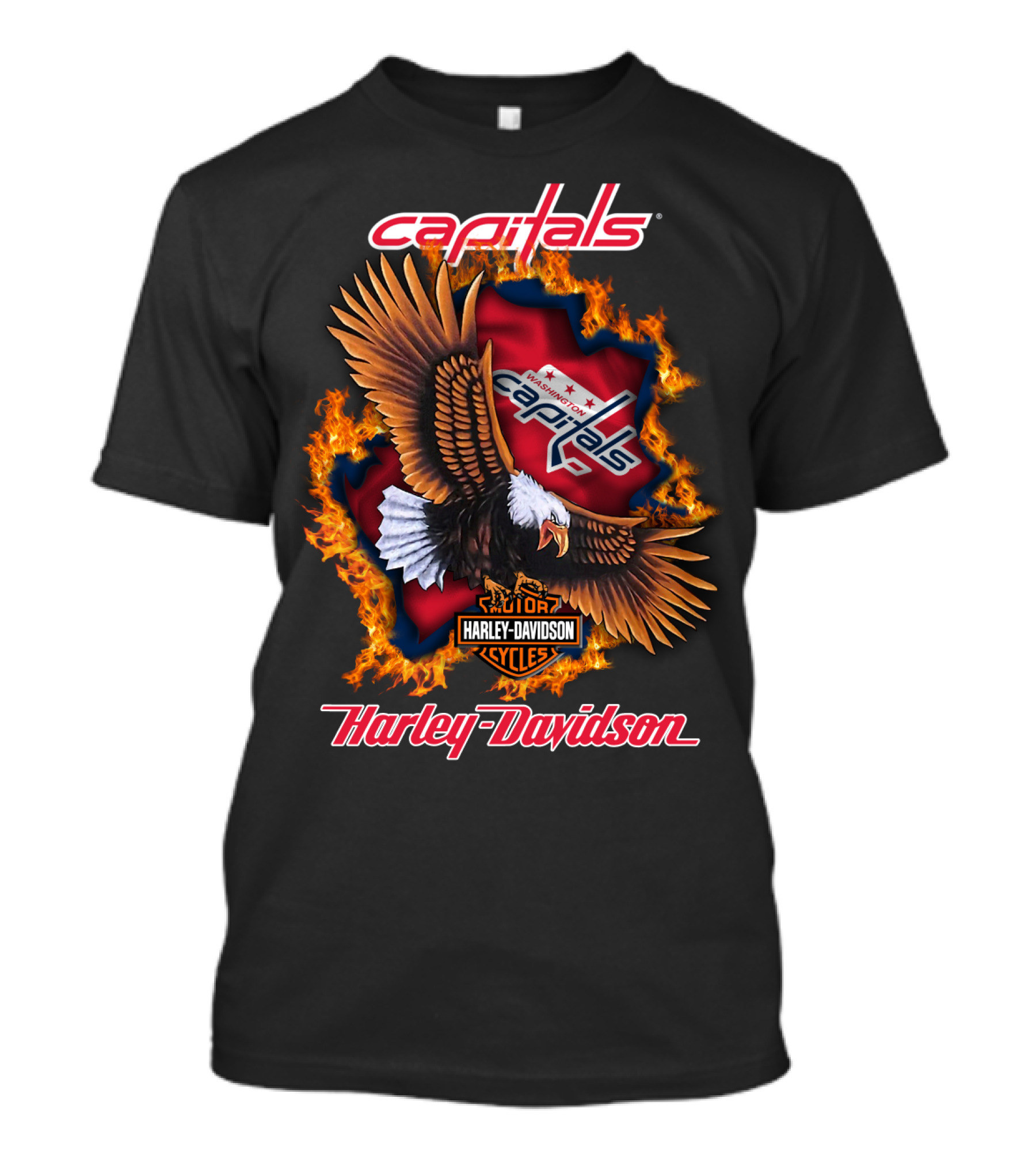 Washington Capitals Harley Davidson Flames Eagle T-Shirt
