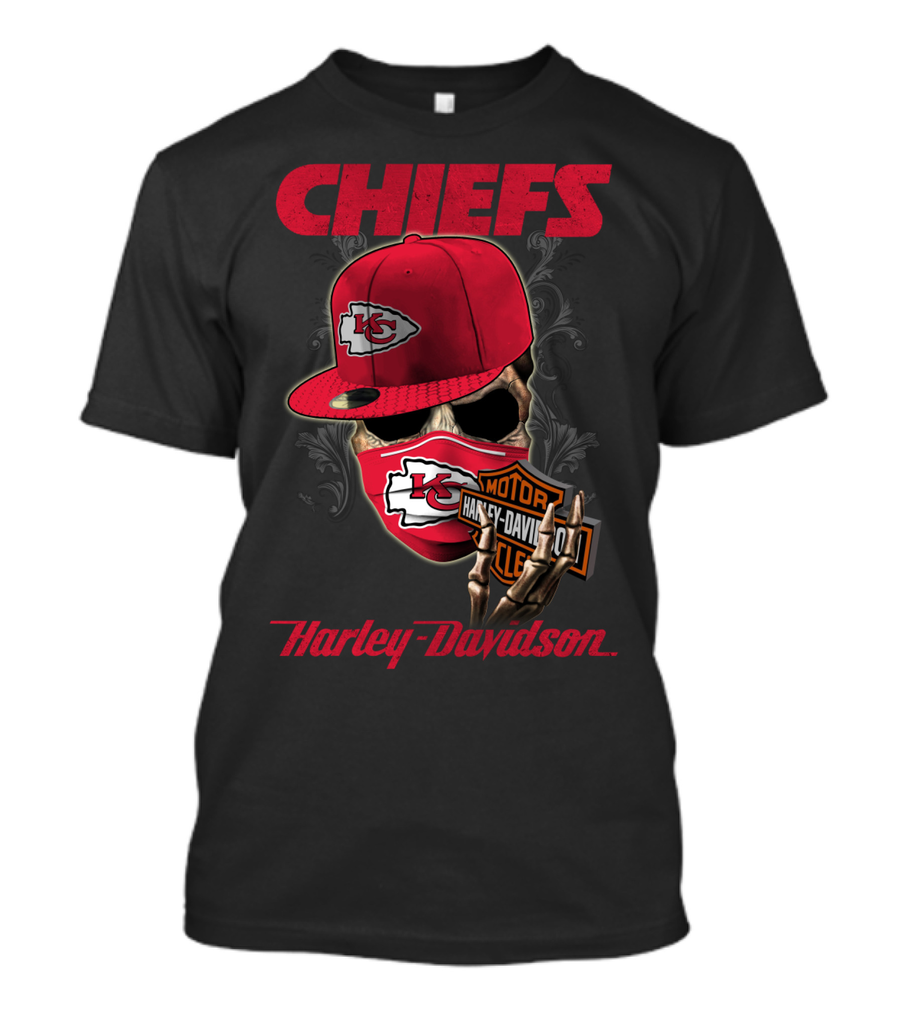 Kansas City Chiefs Harley Davidson Skull And Cap T-Shirt