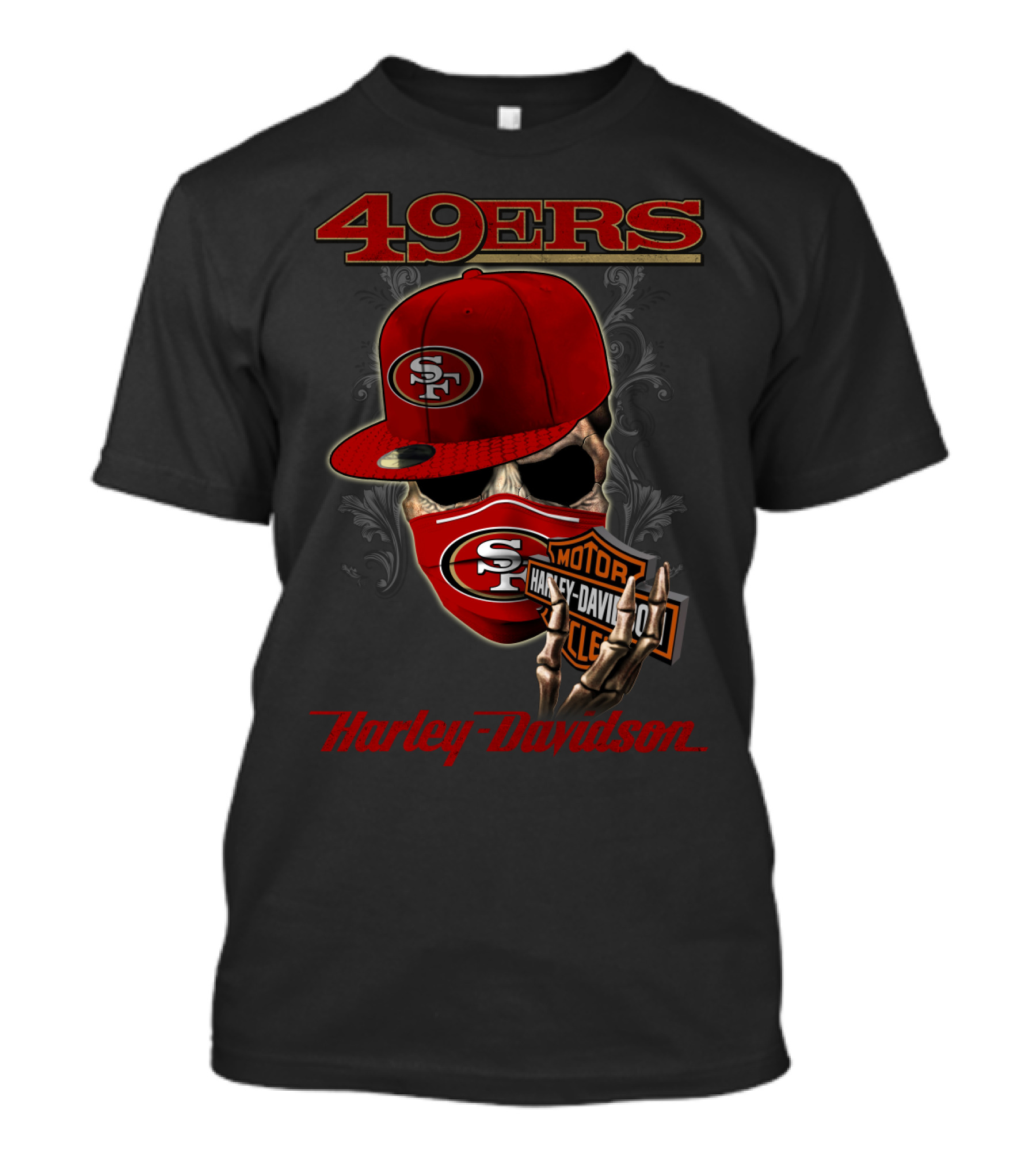 49ers San Francisco Nfl Harley Davidson Motorcycle Skeleton T-Shirt