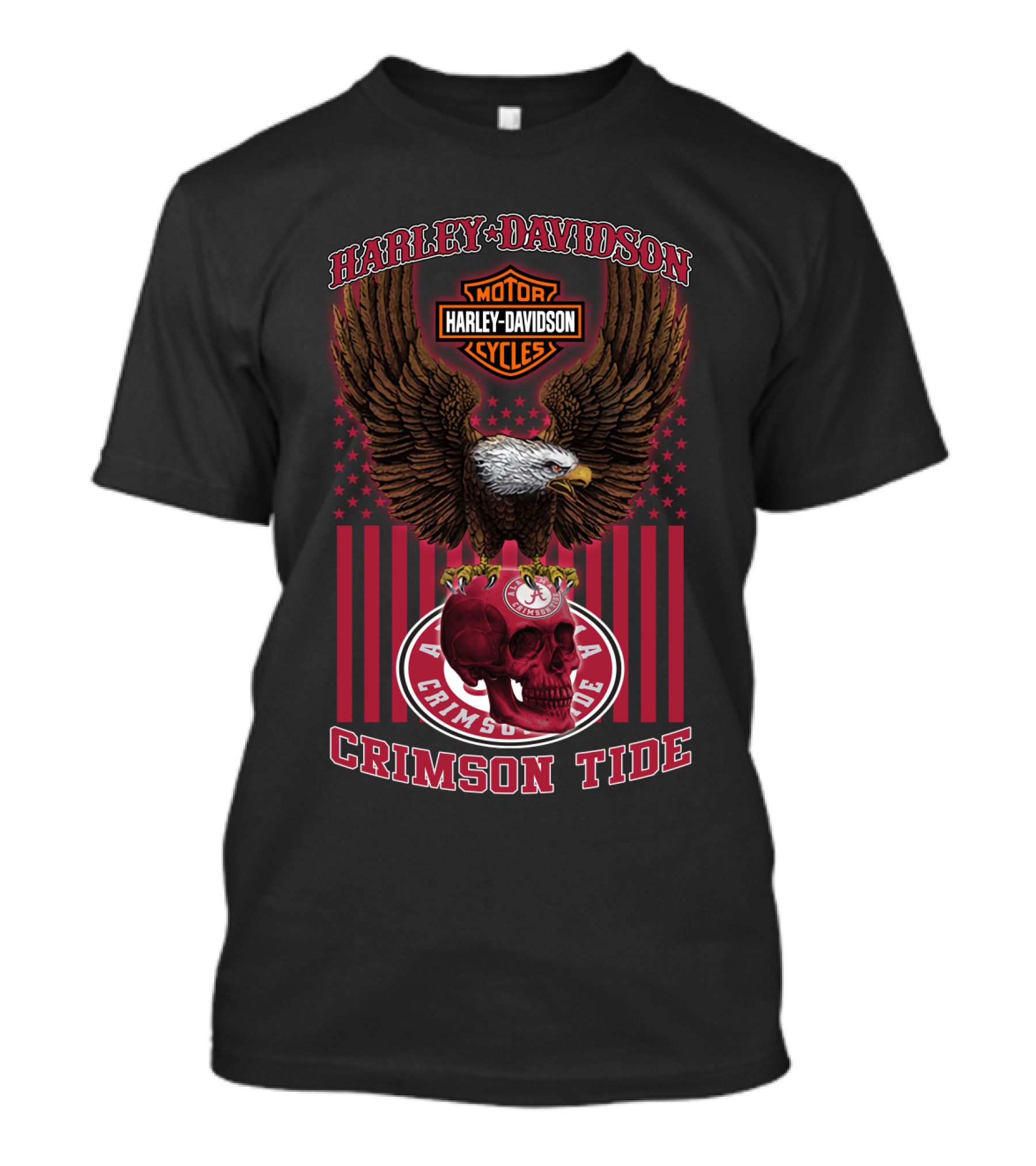 Harley Davidson Motor Cycles Eagle Skull Crimson Tide Alabama T-Shirt
