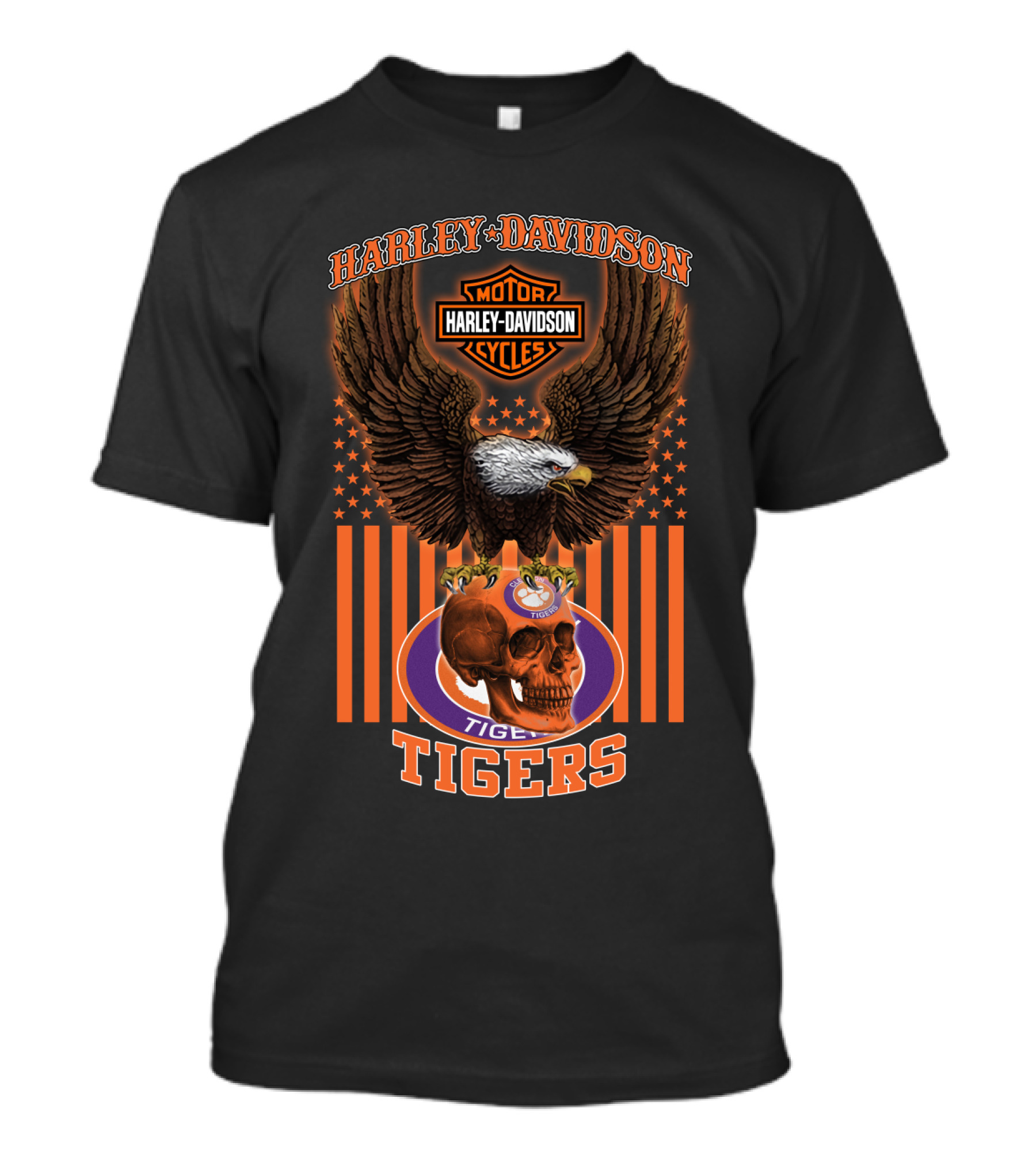 Harley Davidson Motor Cycles Eagle Clemson Tigers Skulls T-Shirt