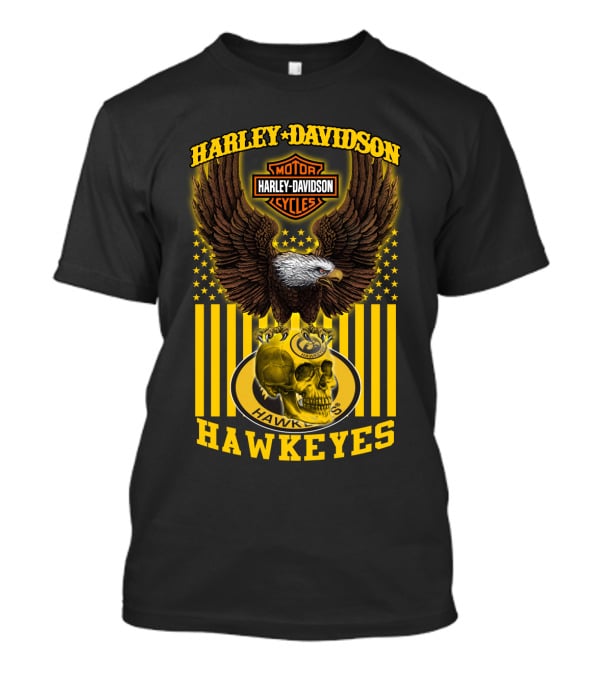Harley Davidson Motor Cycles Hawkeyes Eagle And Skull T-Shirt