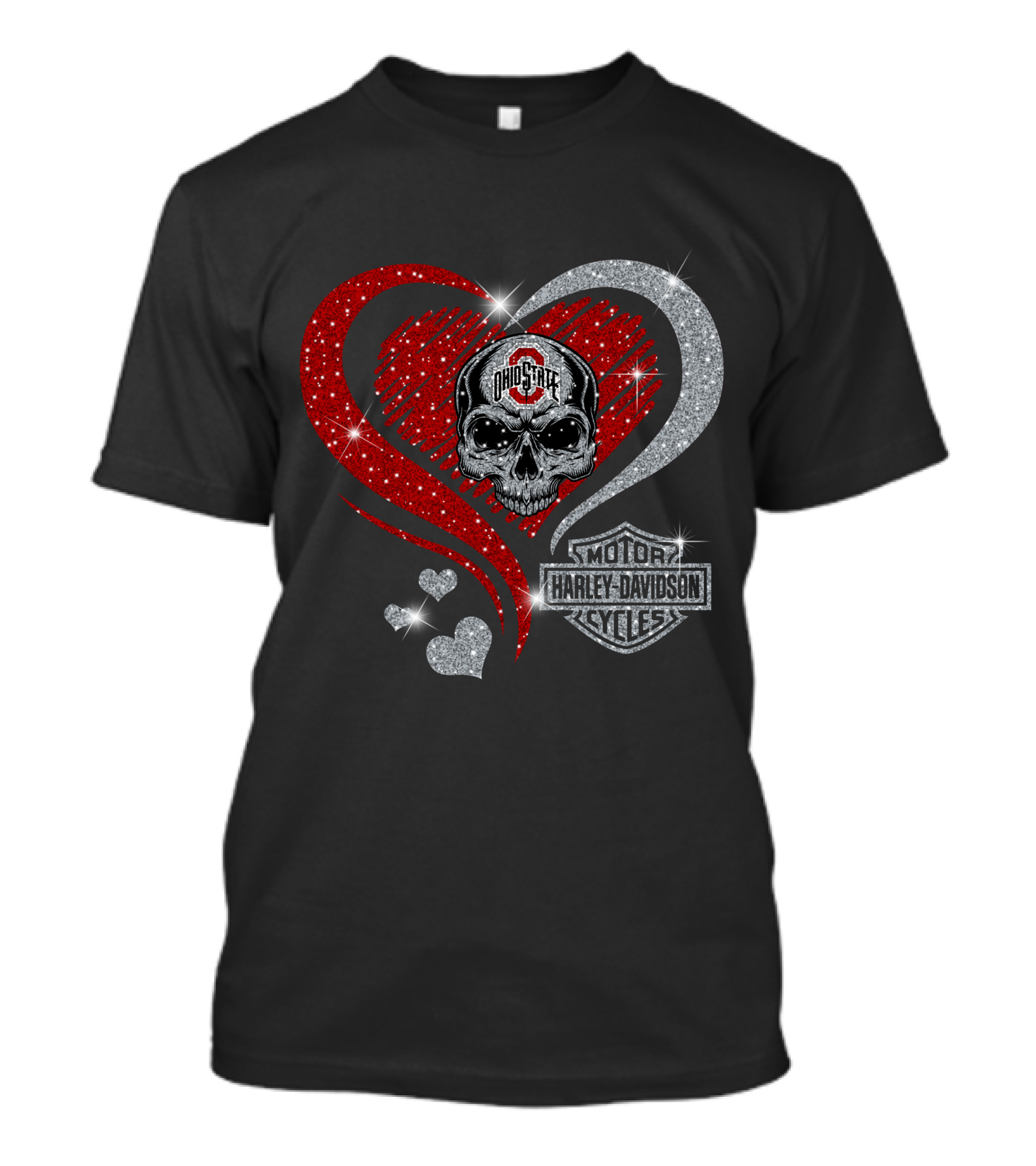 Ohio State Buckeyes Harley Davidson Skull Heart T-Shirt