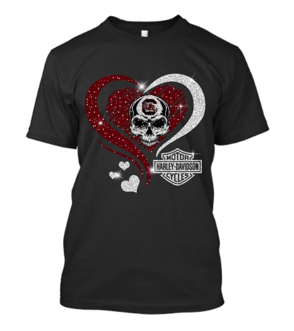 Ncaa South Carolina Gamecocks Skull Heart Harley Davidson Cycles T-Shirt