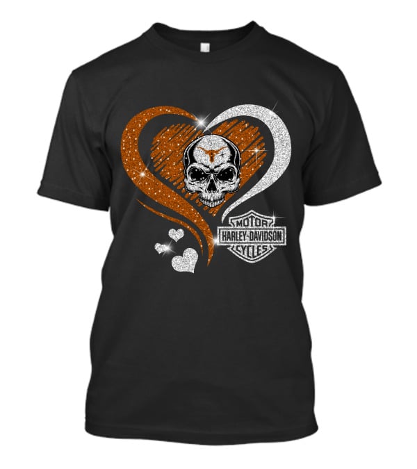 Ncaa Texas Longhorns Harley Davidson Skull Heart T-Shirt