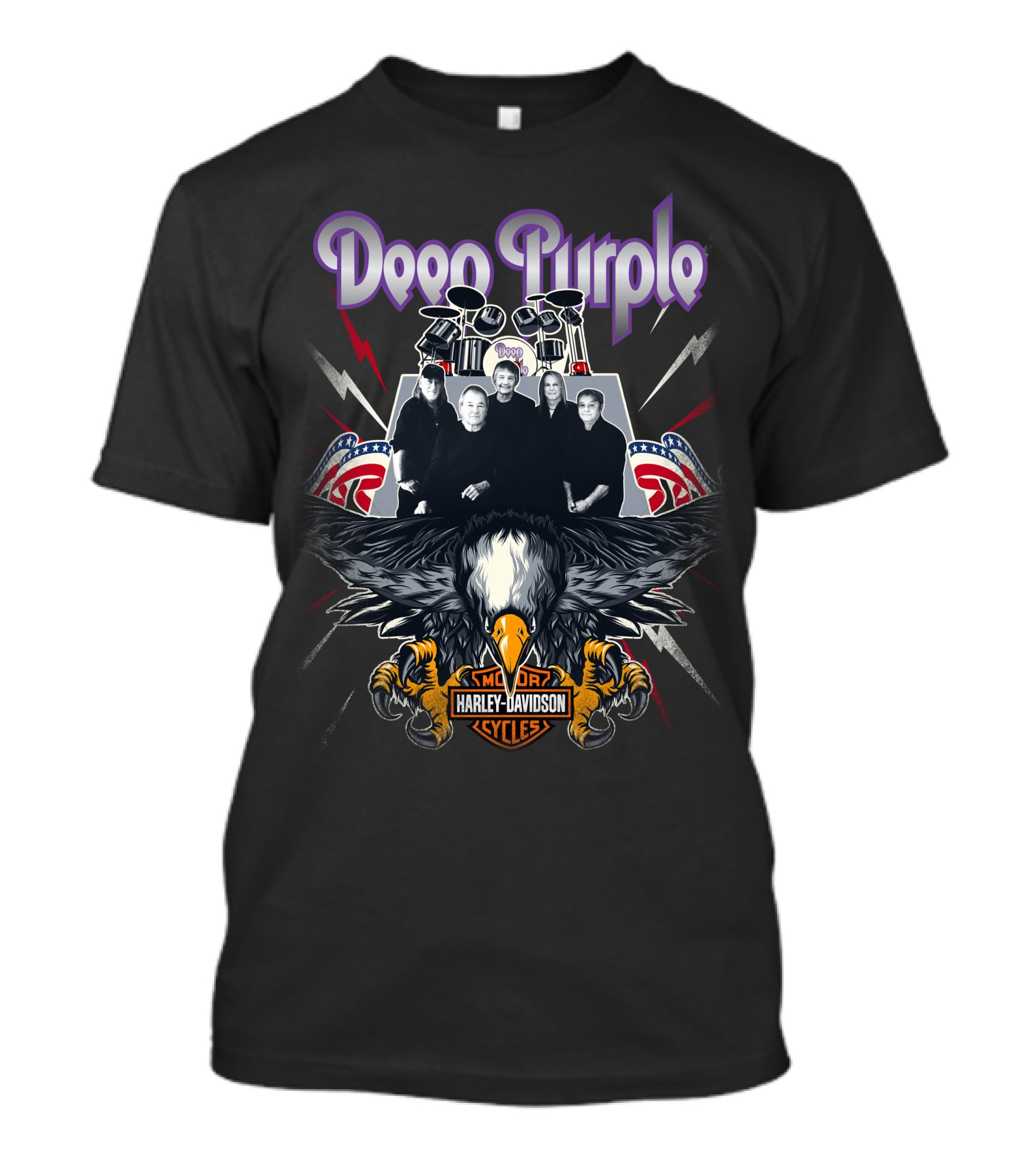 Deep Purple Harley Davidson Motorcycles Eagle Band Members T-Shirt