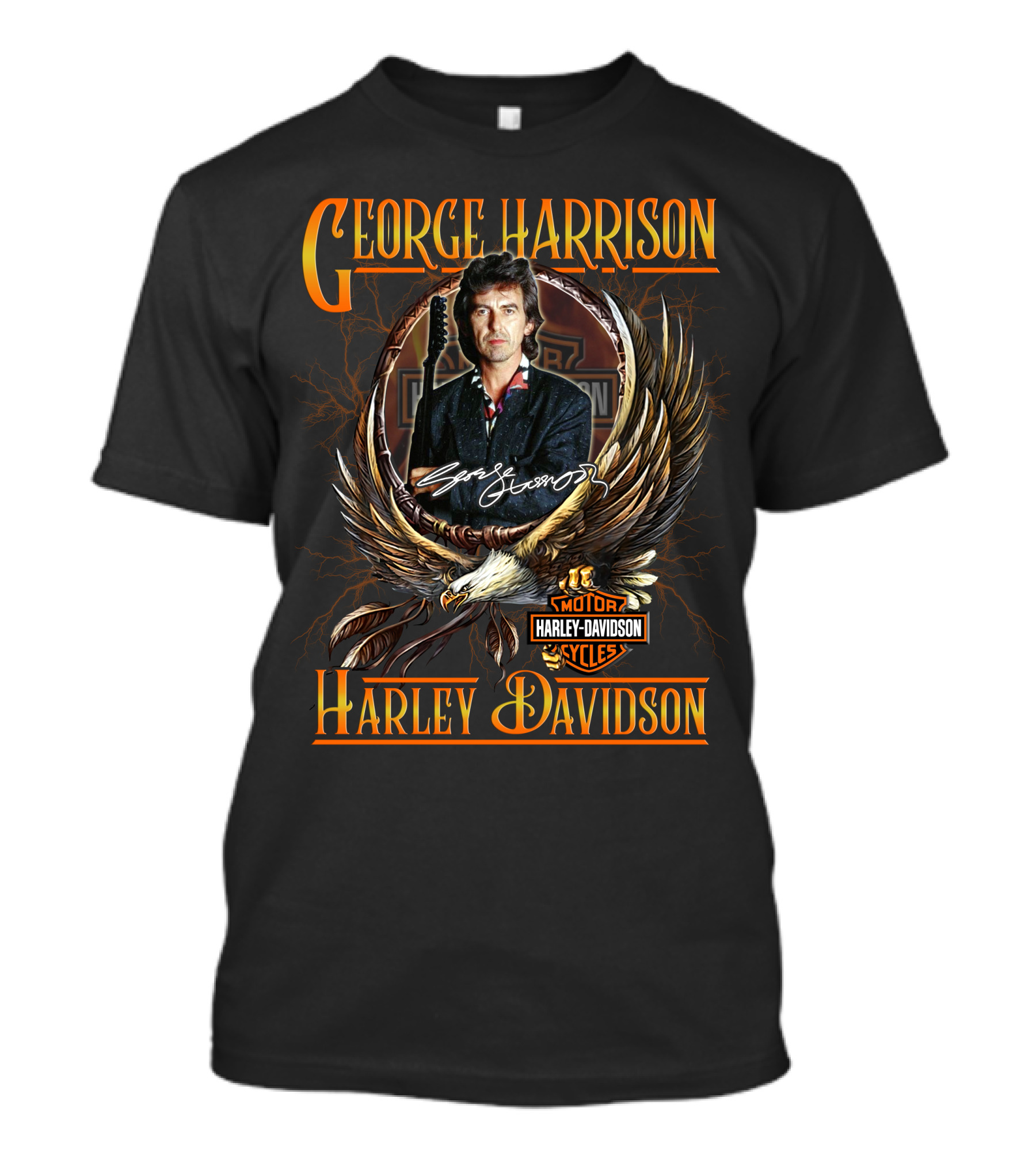 George Harrison Harley Davidson Motor Cycles Eagle Signature T-Shirt