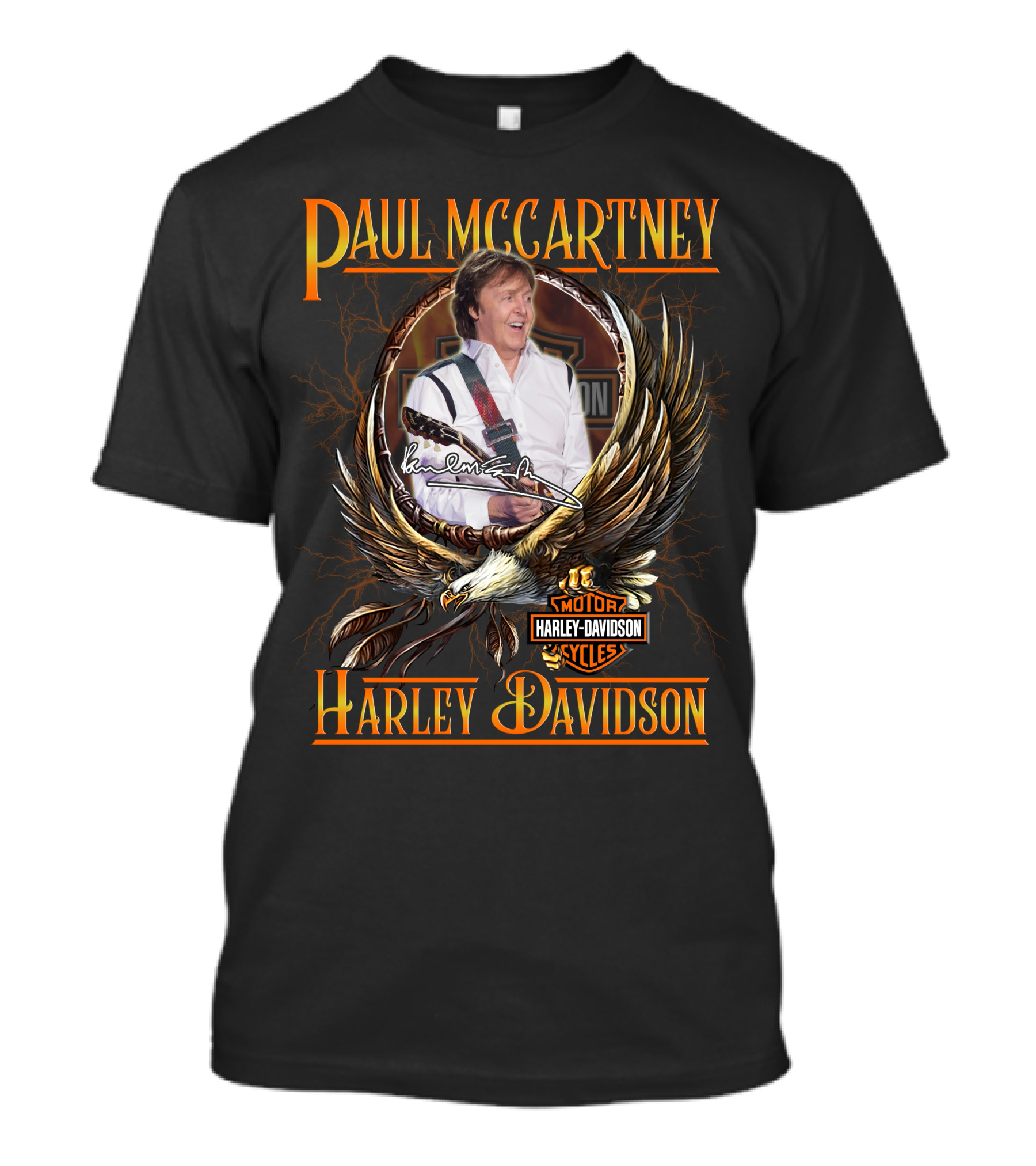 Paul Mccartney Harley Davidson Motor Cycles Eagle Signature T-Shirt
