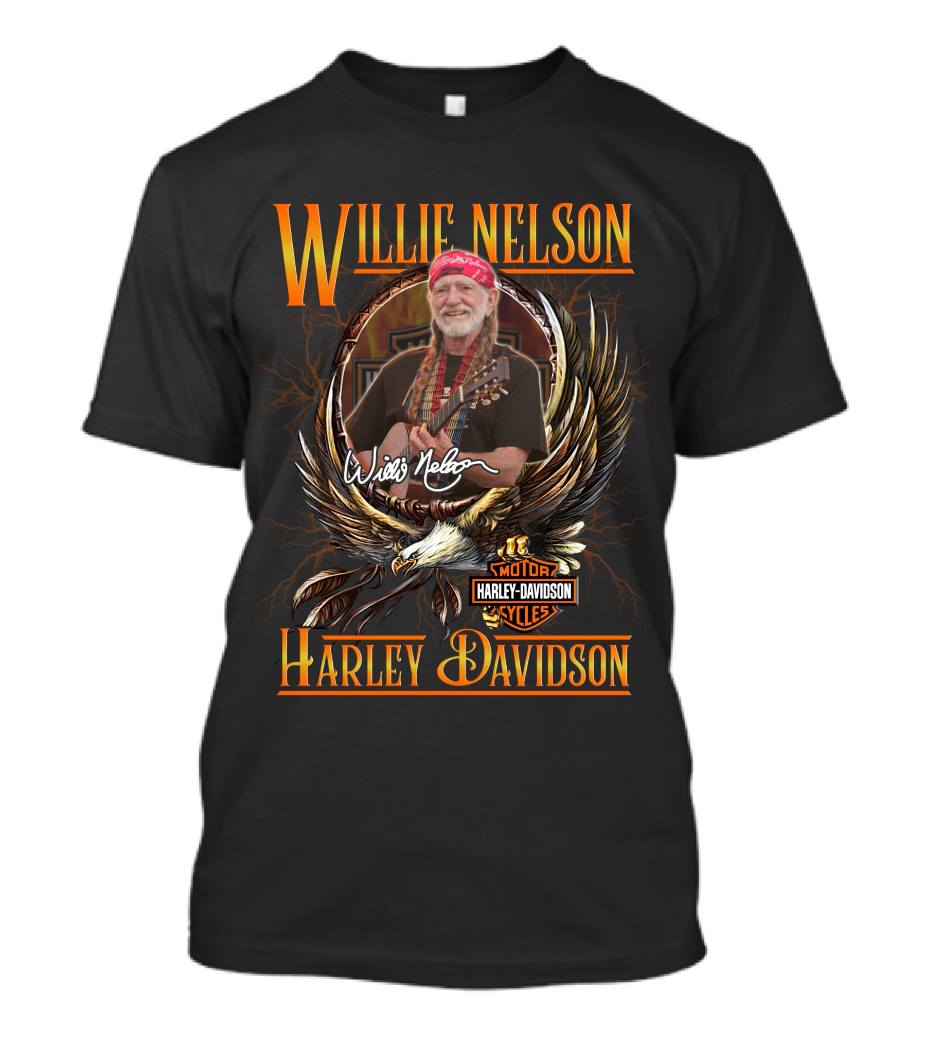Willie Nelson Harley Davidson Motorcycles Cycles Eagle Guitar T-Shirt