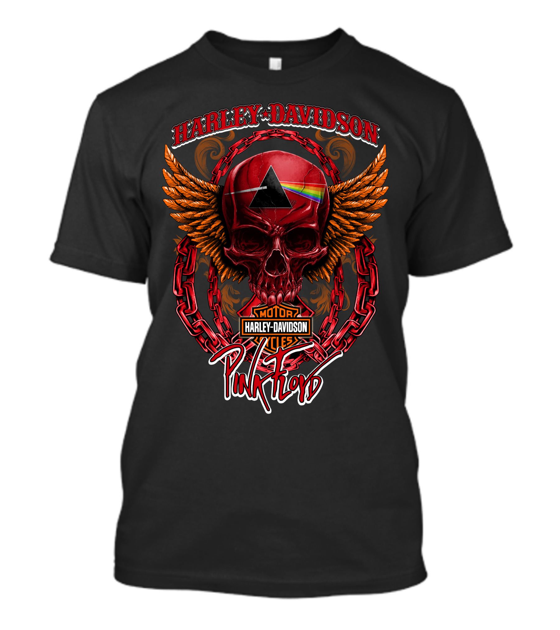 Harley Davidson Pink Floyd Skull With Wings And Prism T-Shirt
