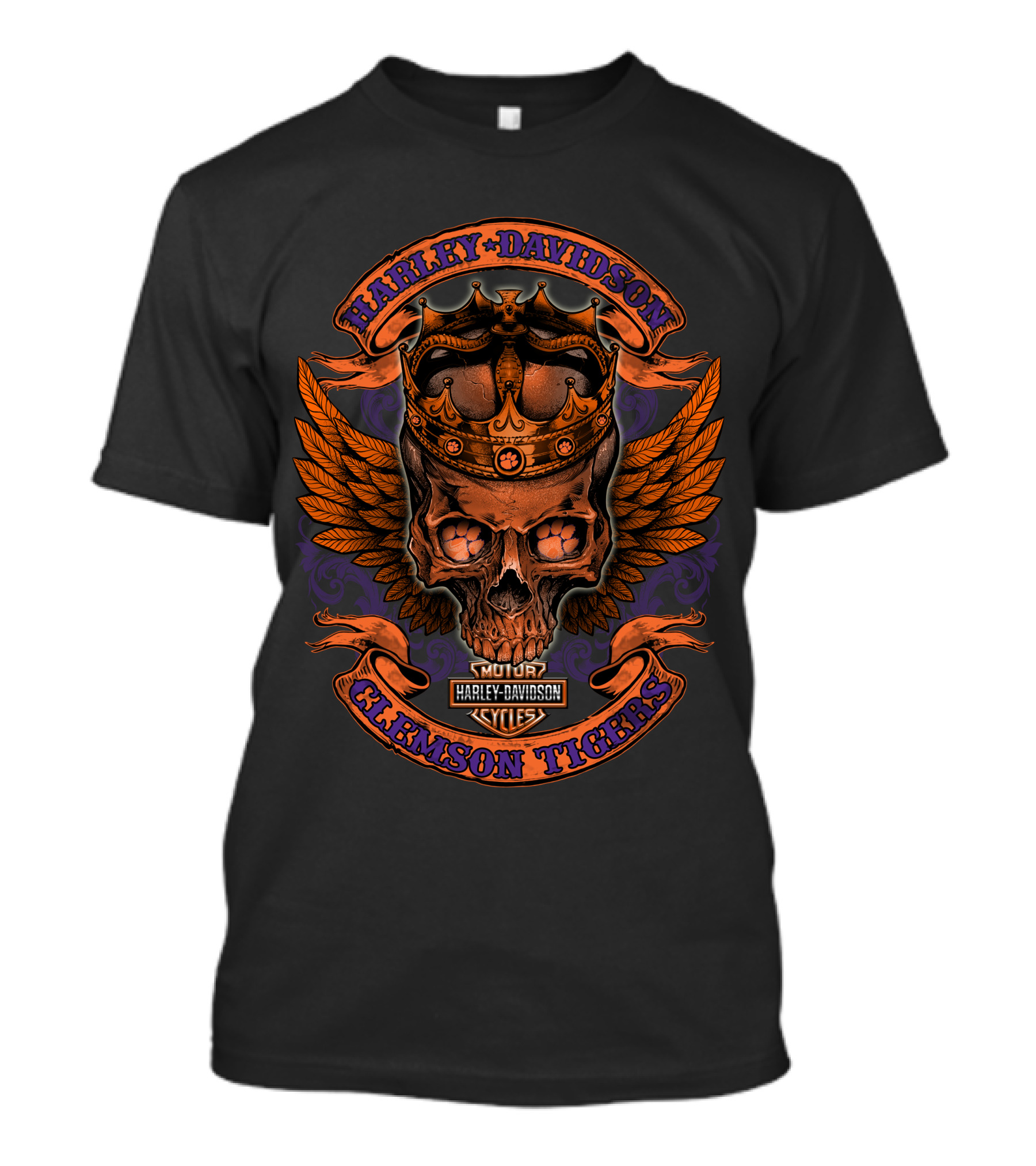 Harley Davidson Motor Cycles Skull Crown Clemson Tigers T-Shirt