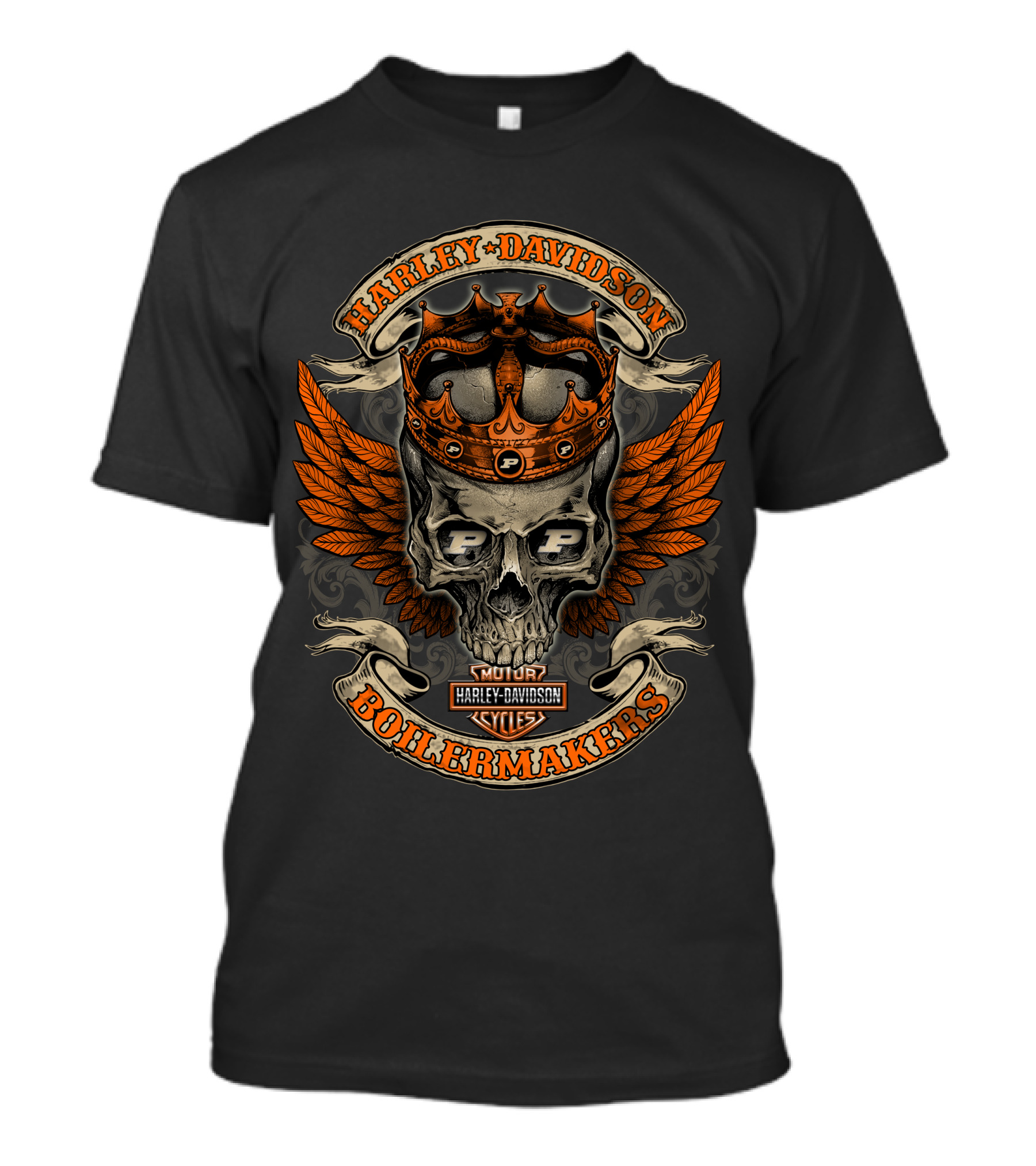 Harley Davidson Boilermakers Skull Crown Wings Motor Cycles Purdue P Shield T-Shirt