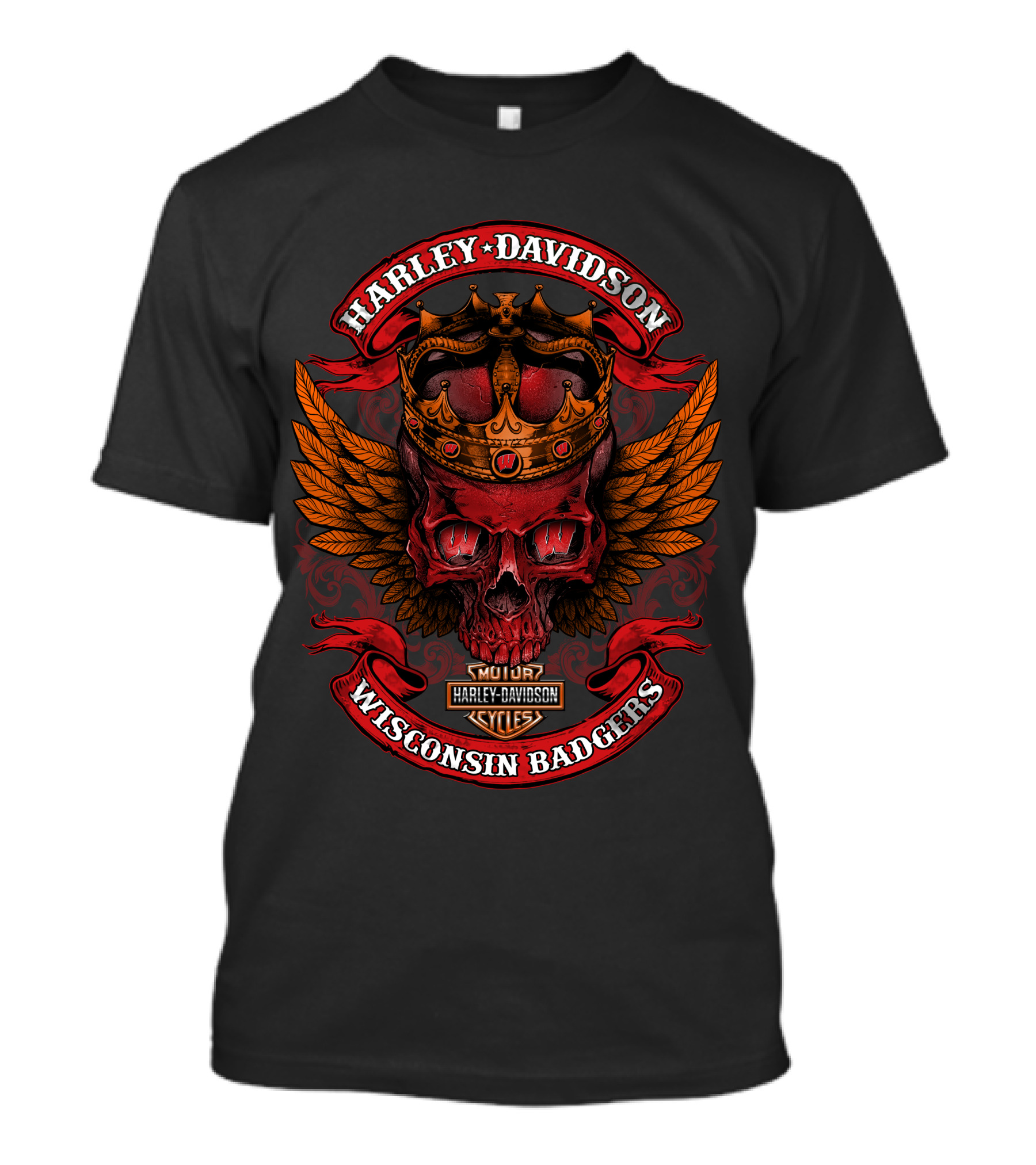 Harley Davidson Crowned Skull Wisconsin Badgers Mqt Cycles T-Shirt
