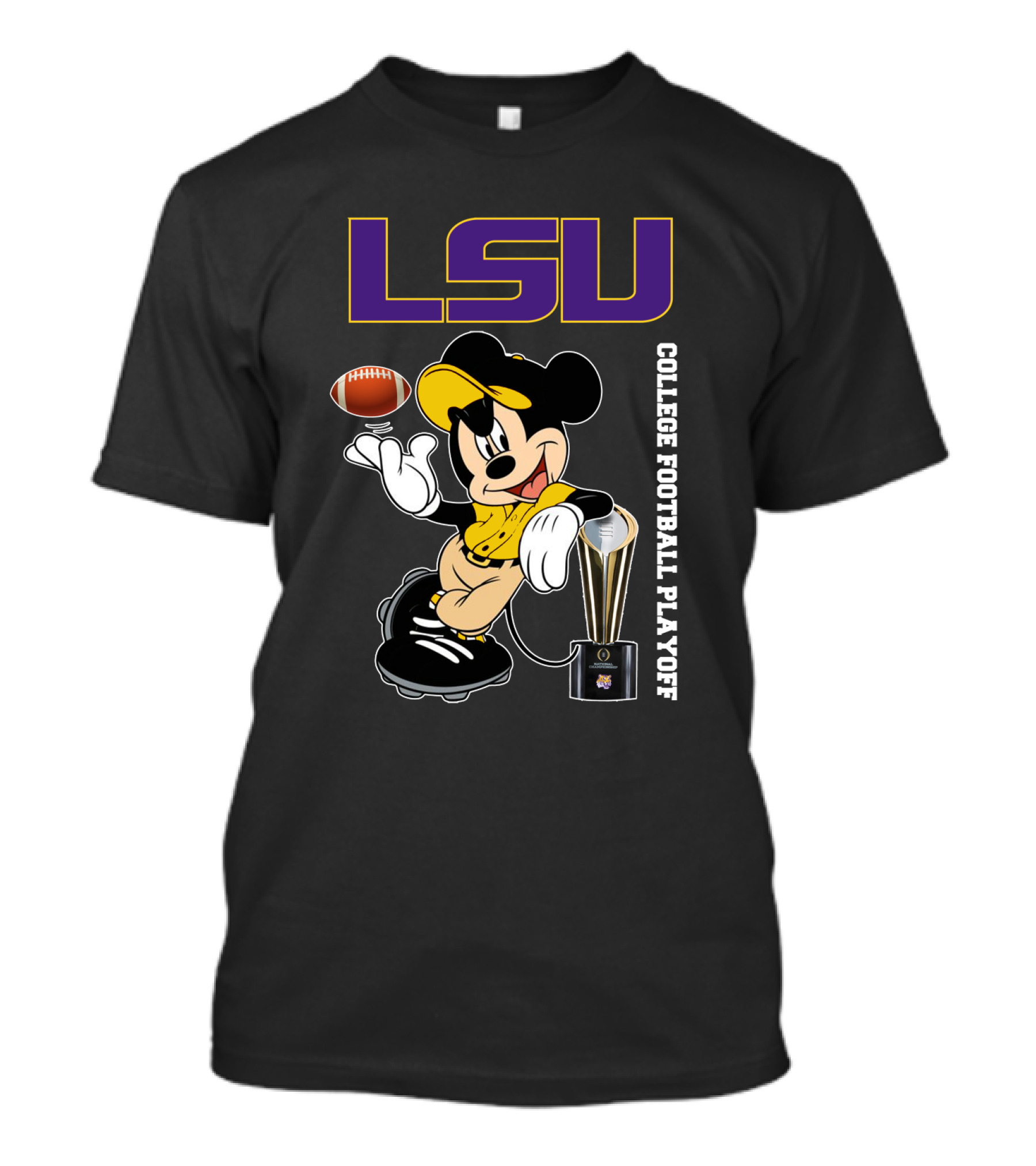LSU College Football Playoff Mickey Holding Football And Trophy T-Shirt