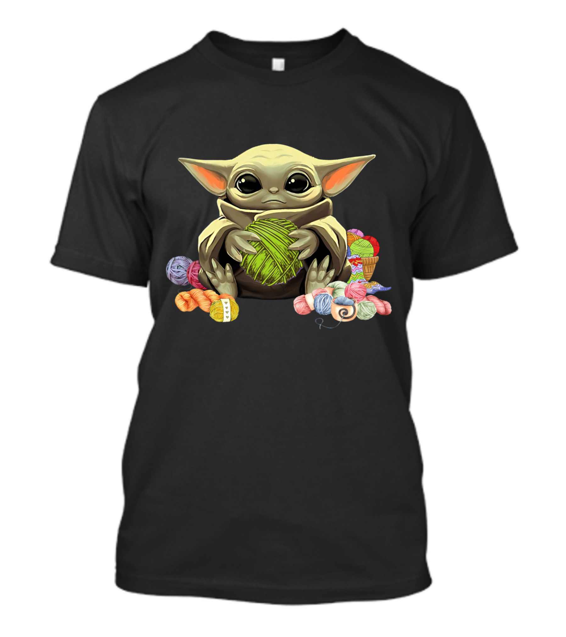 Yoda Baby Holding Yarn Surrounded By Colorful Wool Balls T-Shirt