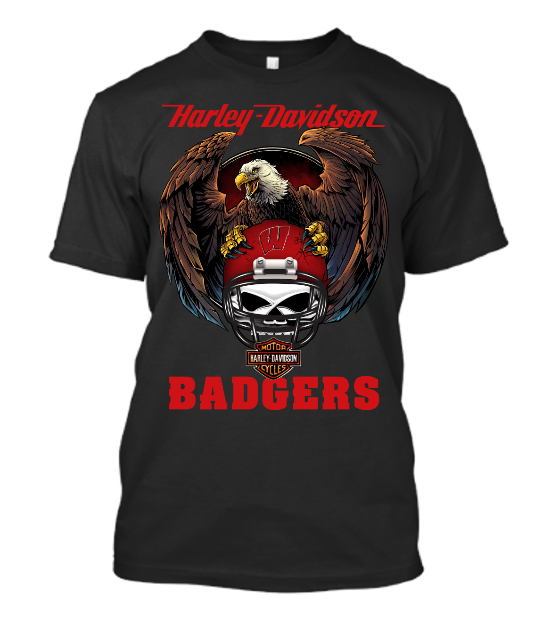 Harley Davidson Badgers Motorcycles Ncaa Football Helmet Eagle T-Shirt