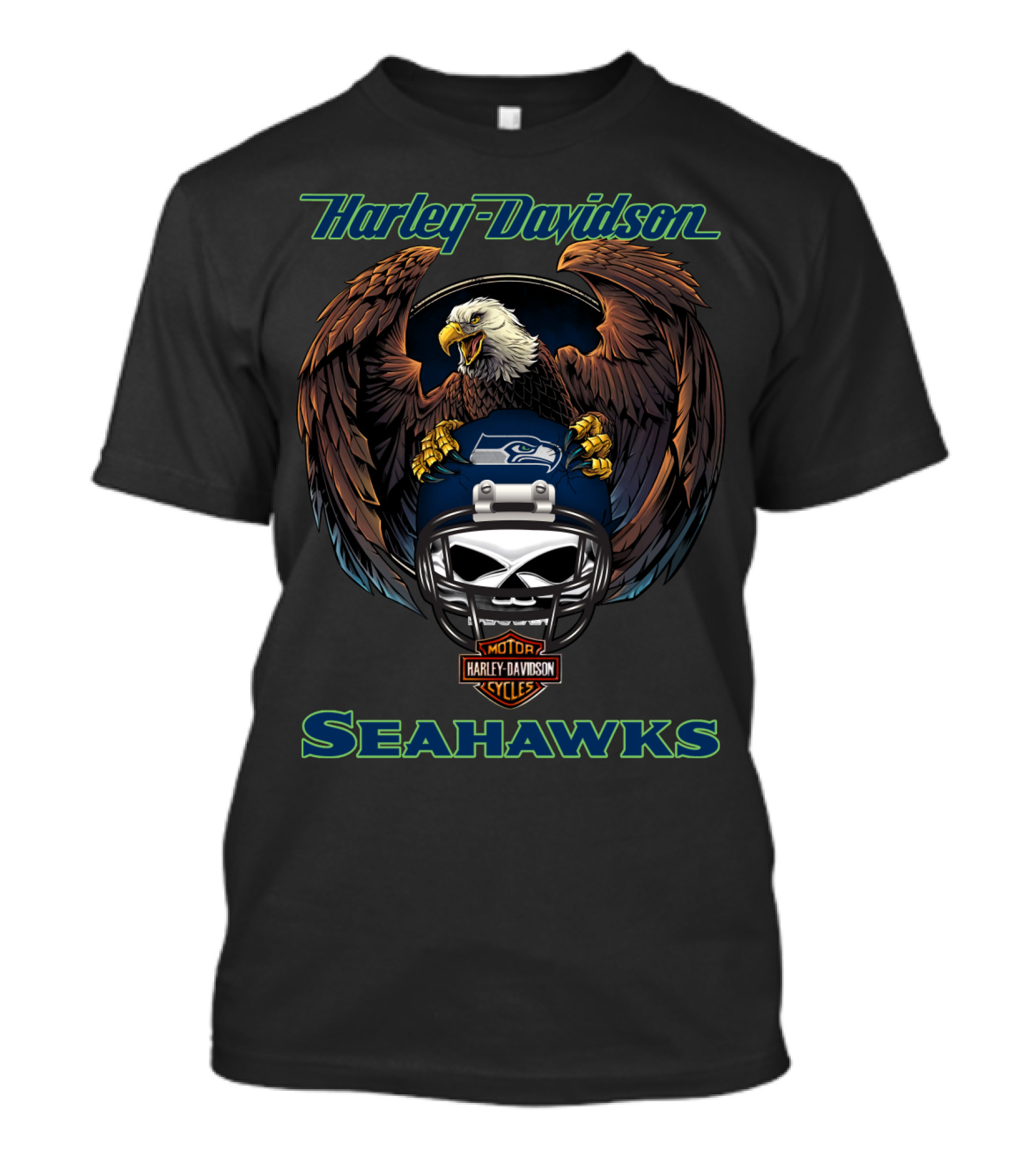 Harley Davidson Seahawks Nfl Motorcycles Eagle Helmet T-Shirt