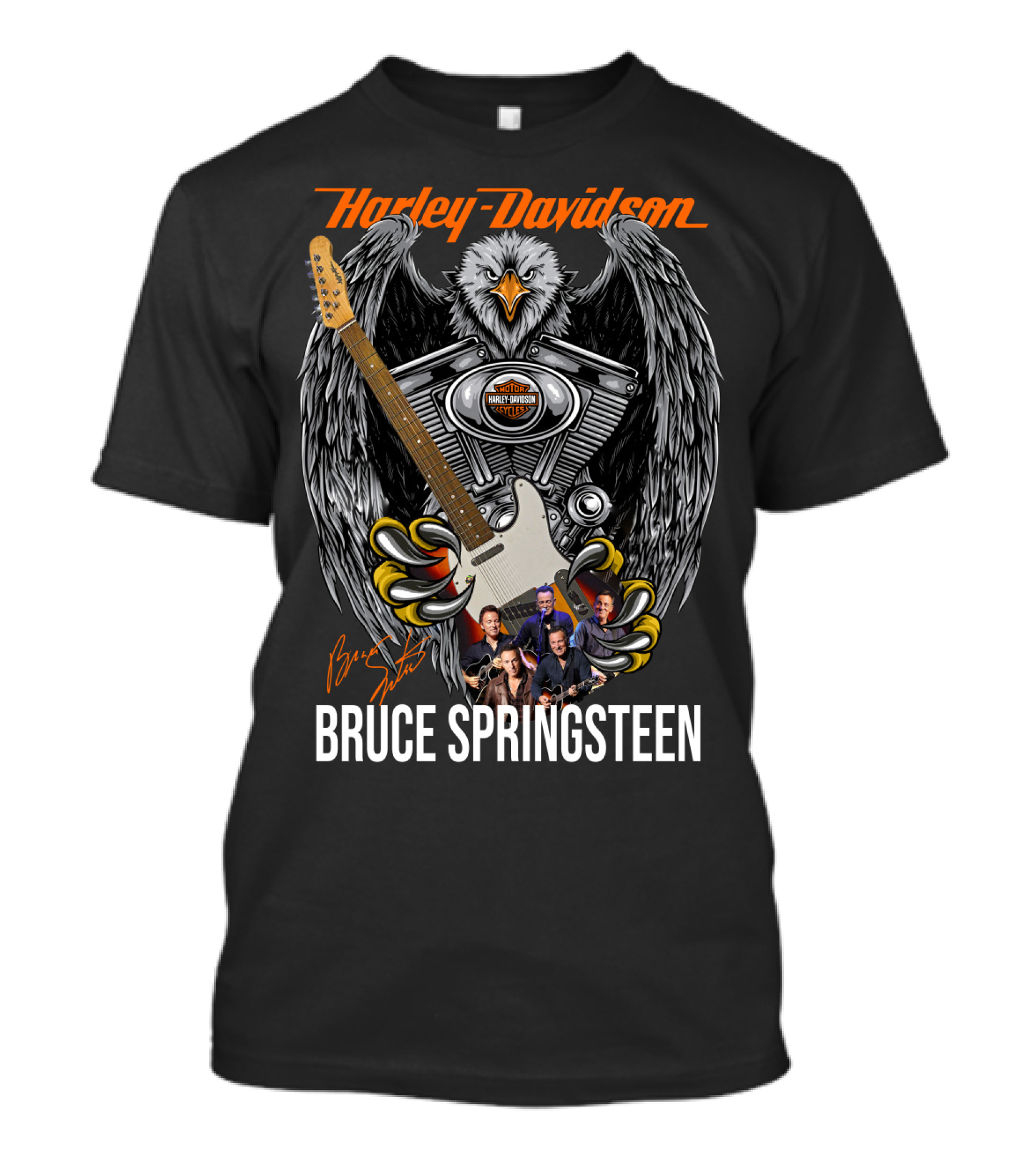 Harley Davidson Eagle Motor Bruce Springsteen Signature Guitar T-Shirt
