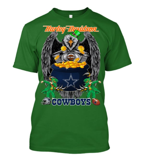 Harley Davidson Nfl Dallas Cowboys Eagle With Leprechauns And Pot Of Gold T-Shirt