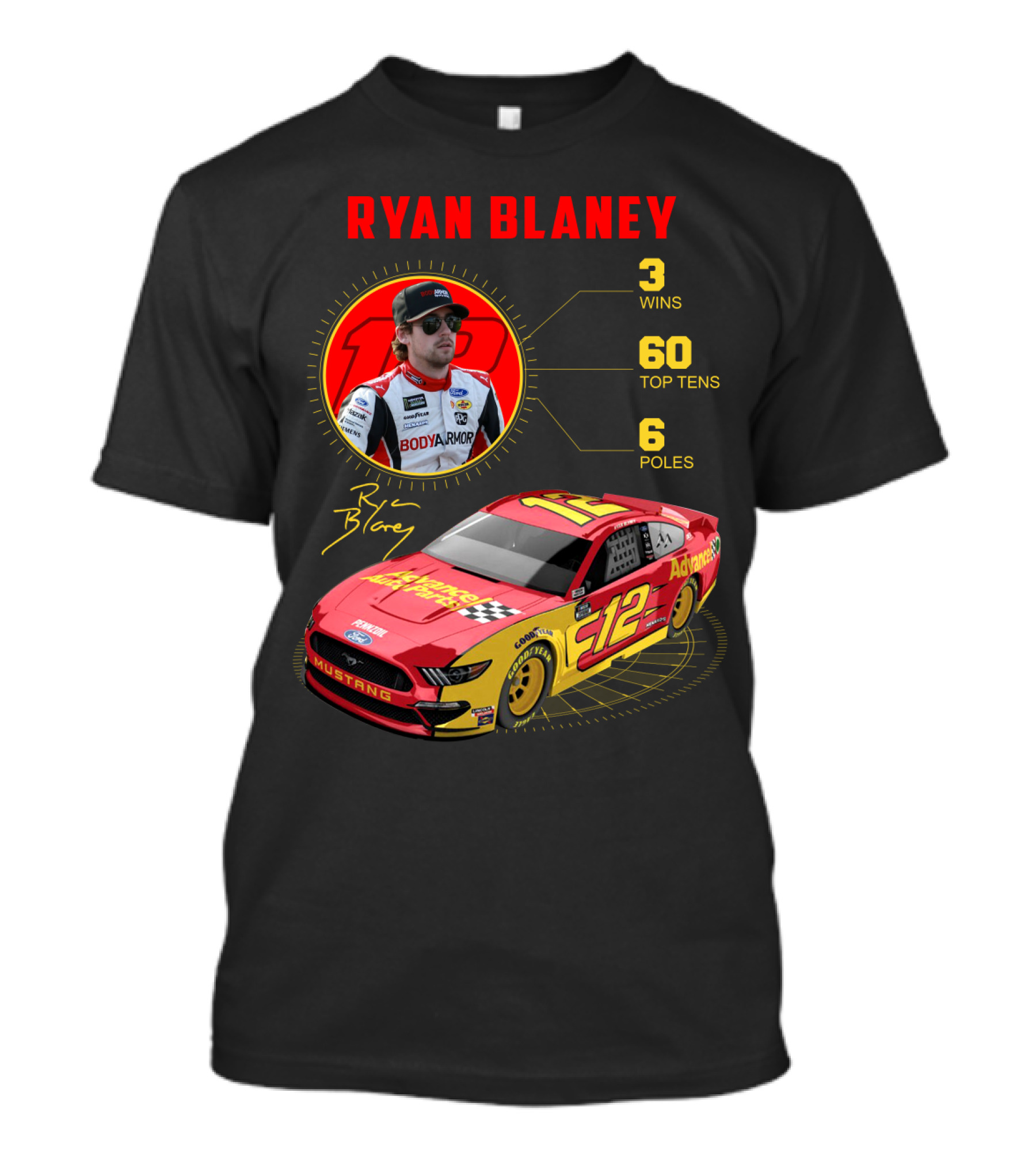Ryan Blaney 3 Wins 60 Top Tens 6 Poles Mustang T-Shirt
