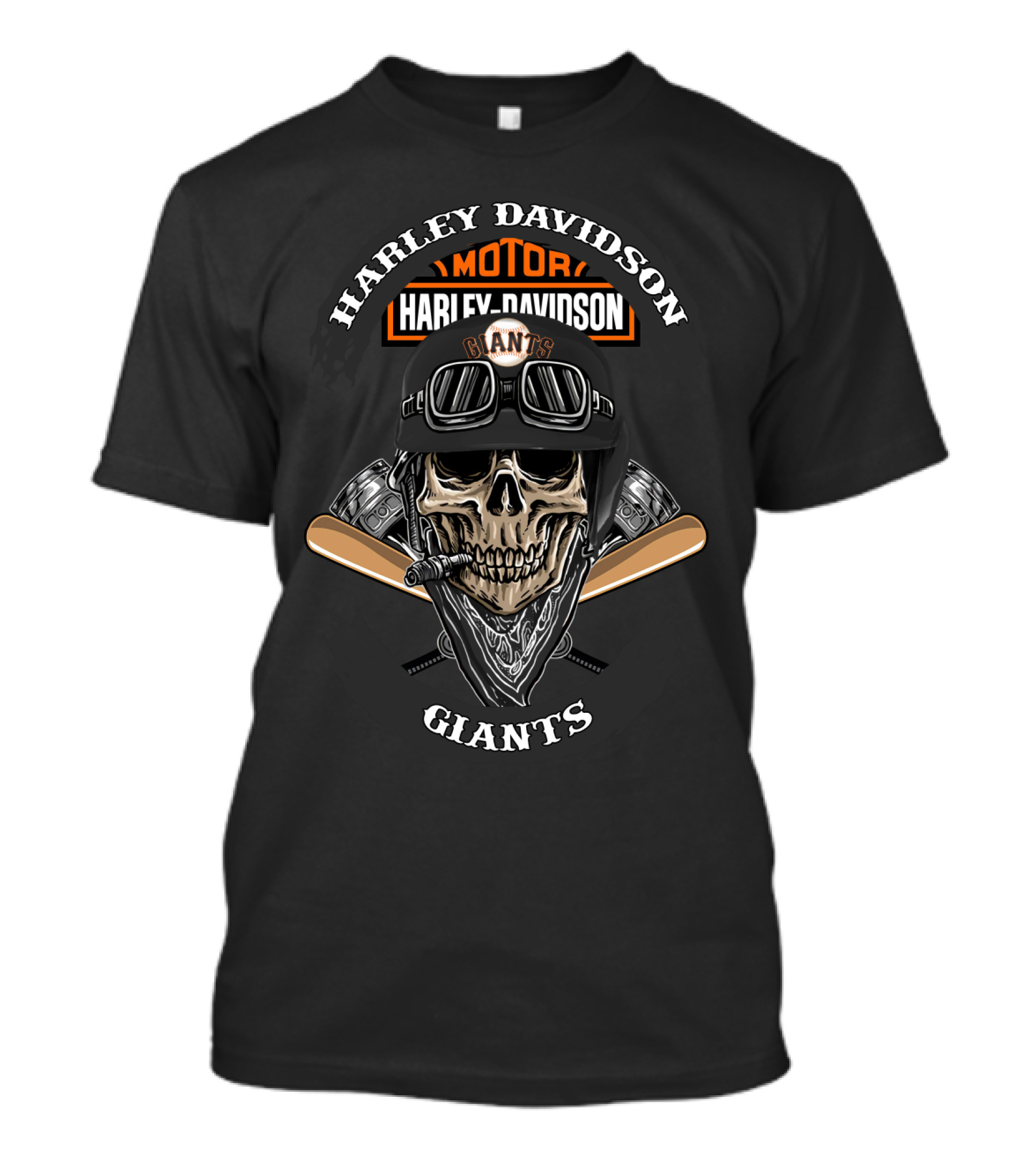 Harley Davidson Giants Skull With Baseball Bats And Helmet T-Shirt