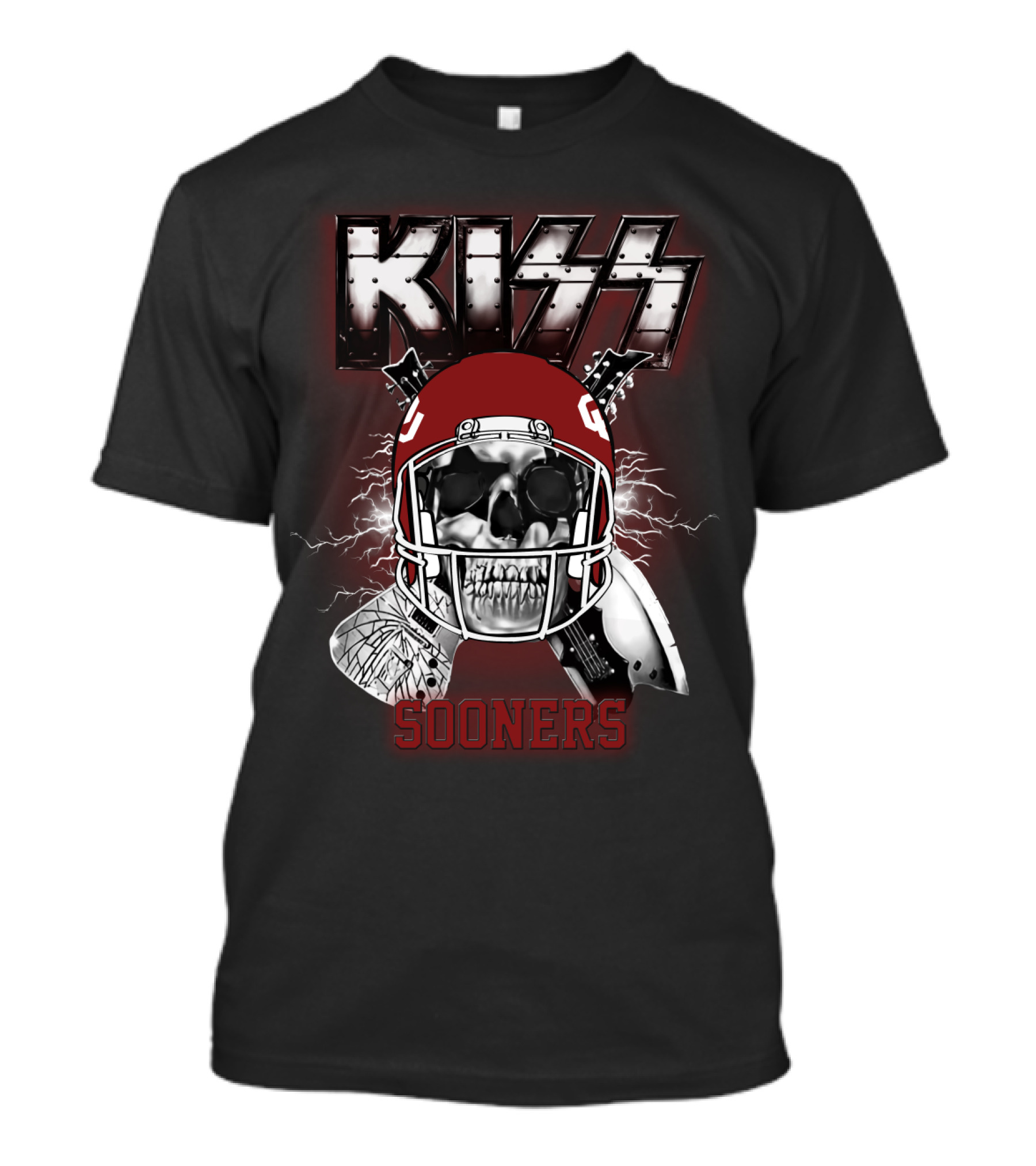 Kiss Sooners Football Skull Helmet T-Shirt