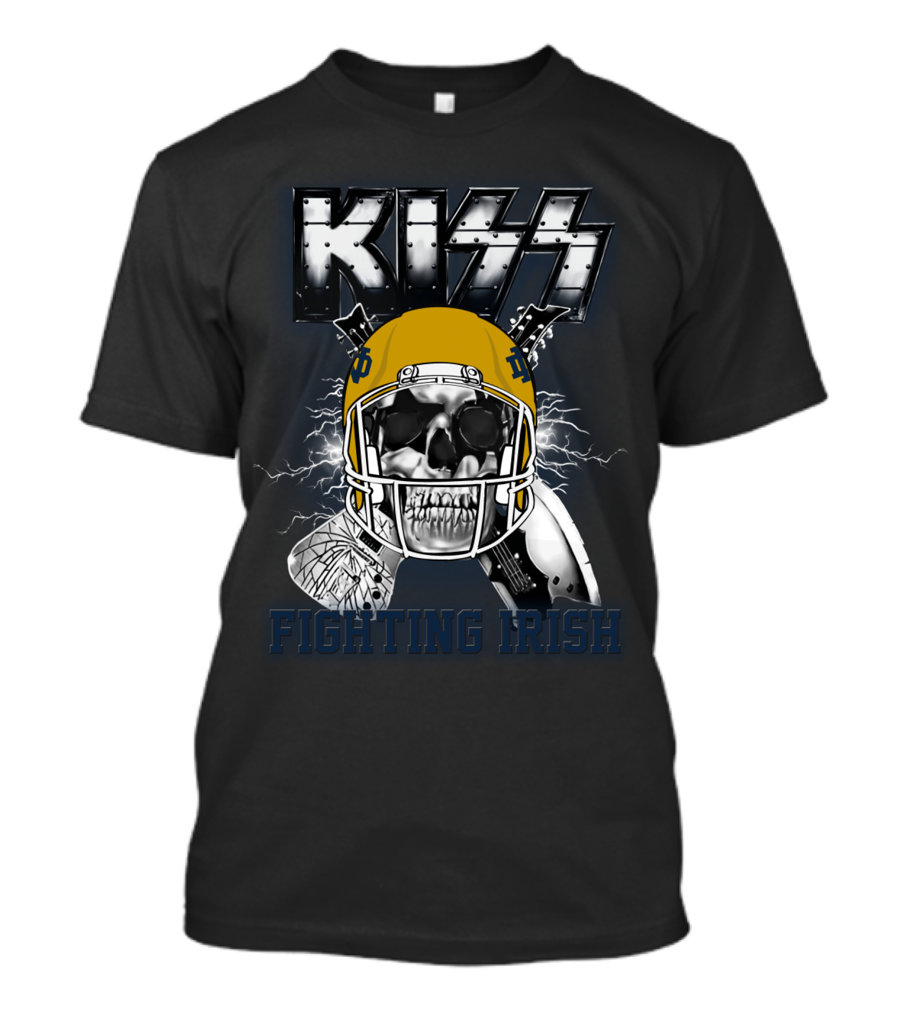 Kiss Fighting Irish Notre Dame Football Skull Helmet Ncaa 95 T-Shirt