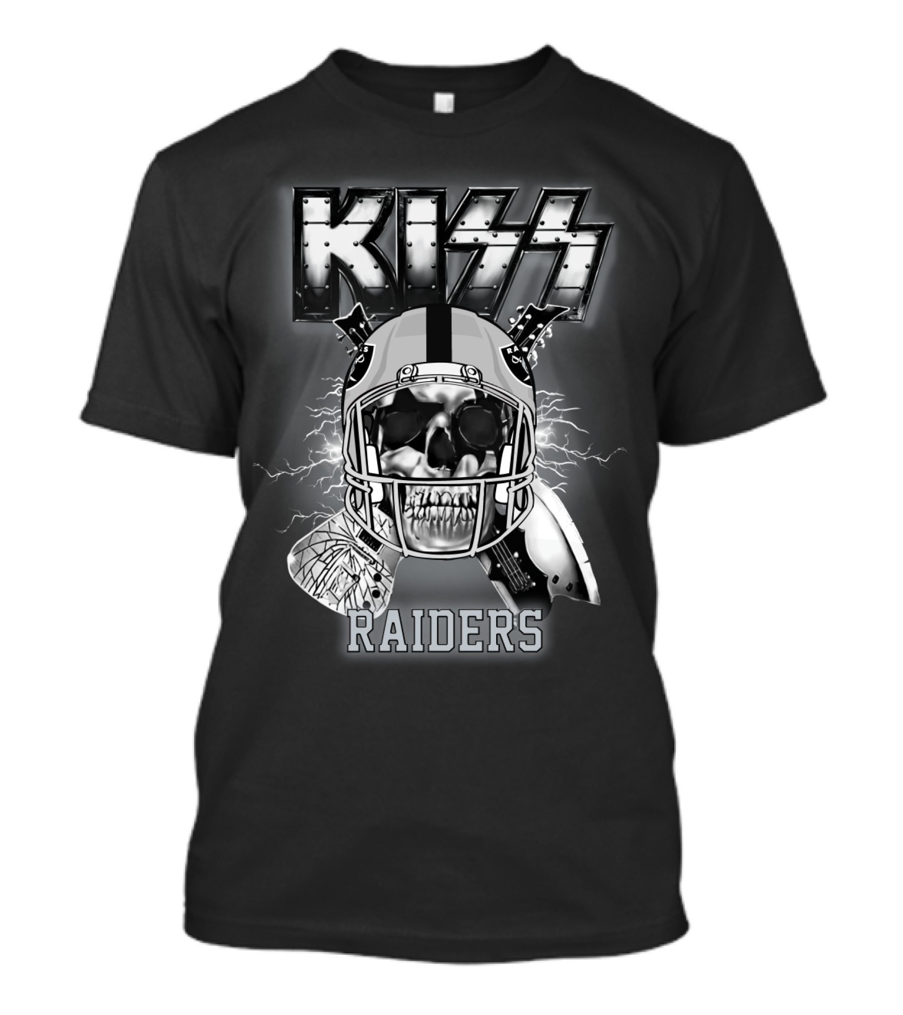 Kiss Raiders Skull Helmet Lightning T-Shirt