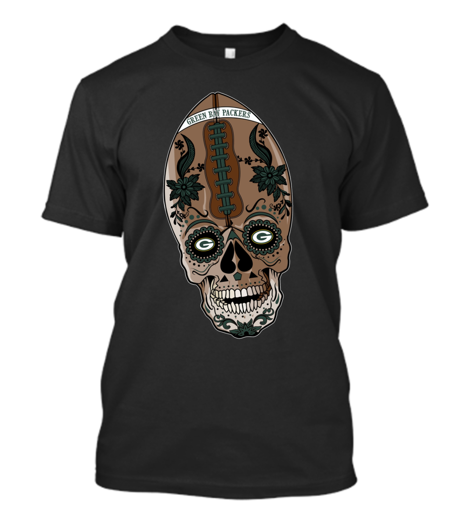 Green Bay Packers Skull Football T-Shirt