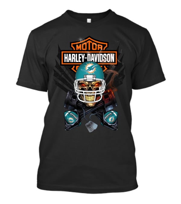 Harley Davidson Motor Miami Dolphins Skull Helmet Nfl T-Shirt
