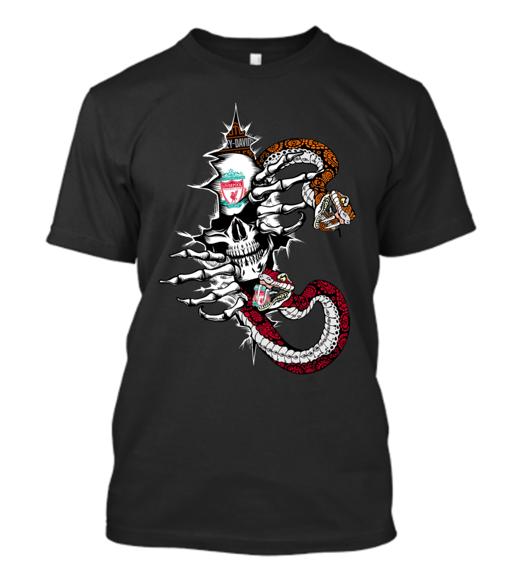 Harley Davidson Liverpool Fc Skull With Snakes T-Shirt