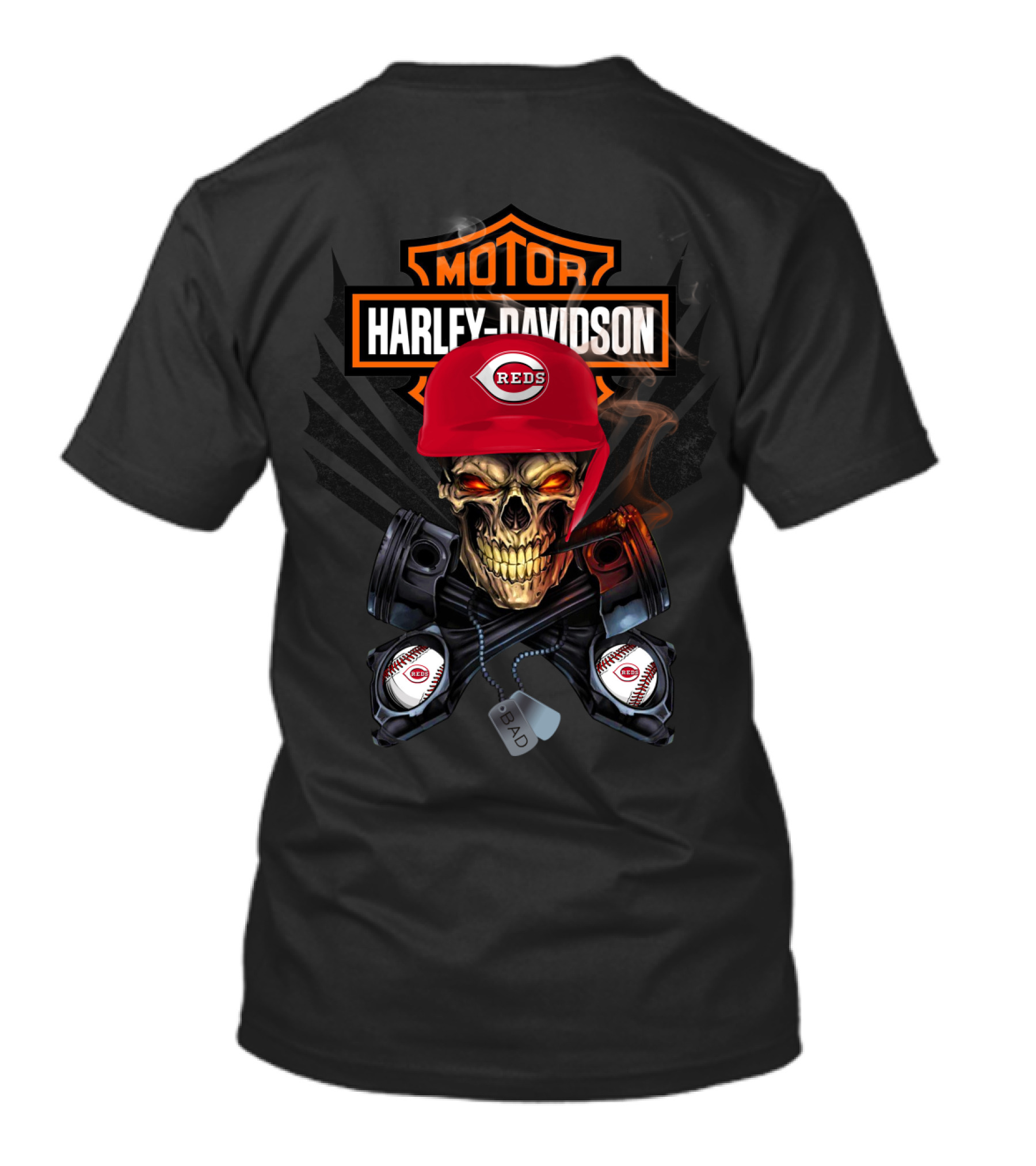 Harley Davidson Reds Skull With Piston Baseballs T-Shirt