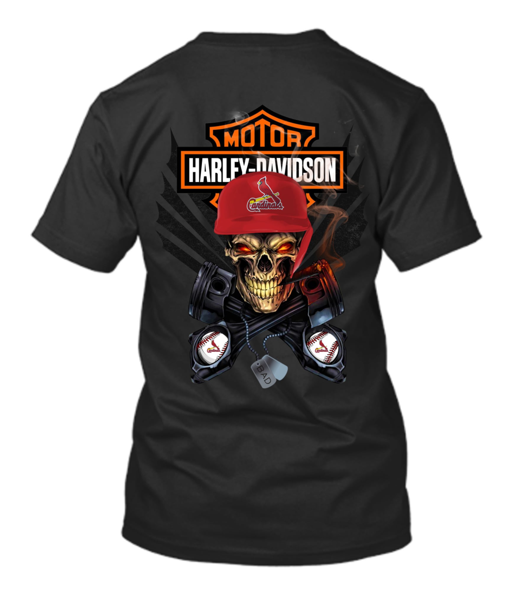 Harley Davidson Motor Cardinals Skull Bad Dog Tags Baseball Pistons T-Shirt