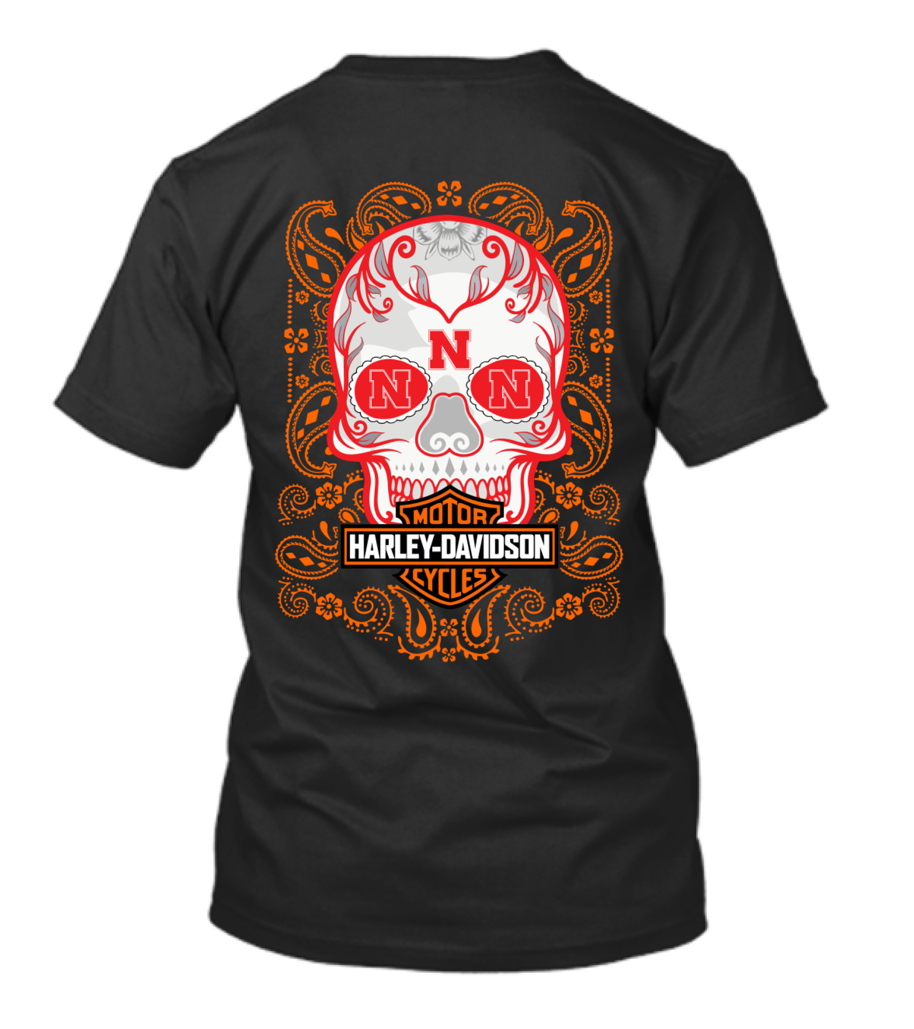 Harley Davidson Motorcycles Nebraska Ncaa Skull T-Shirt