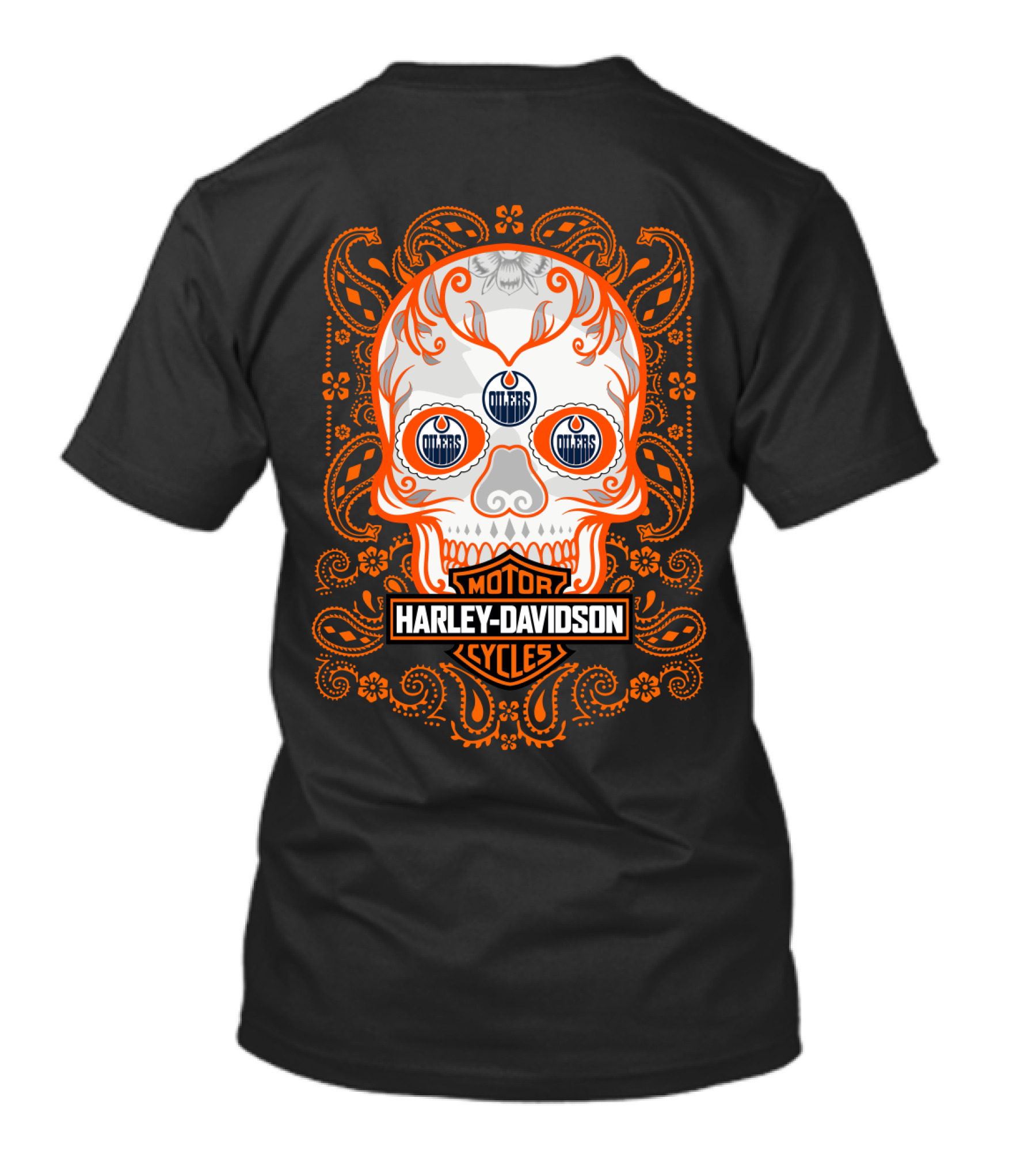 Harley Davidson Motor Cycles Oilers Nhl Skull T-Shirt