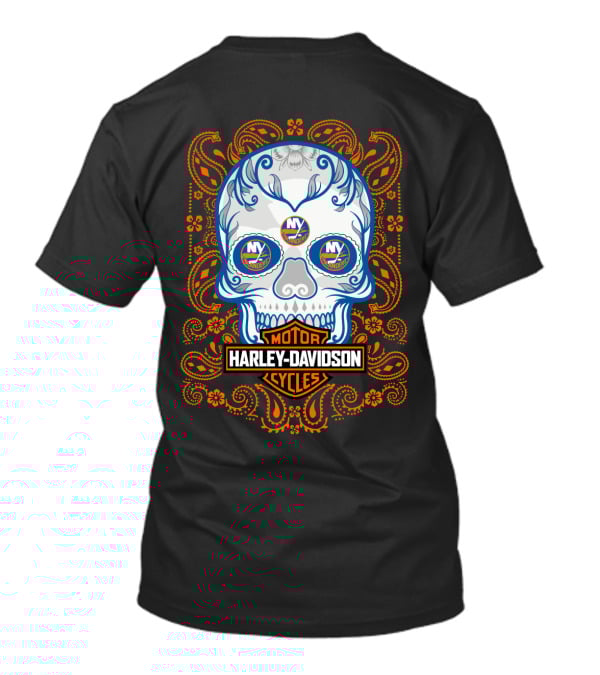New York Islanders Harley Davidson Skull Motorcycles T-Shirt