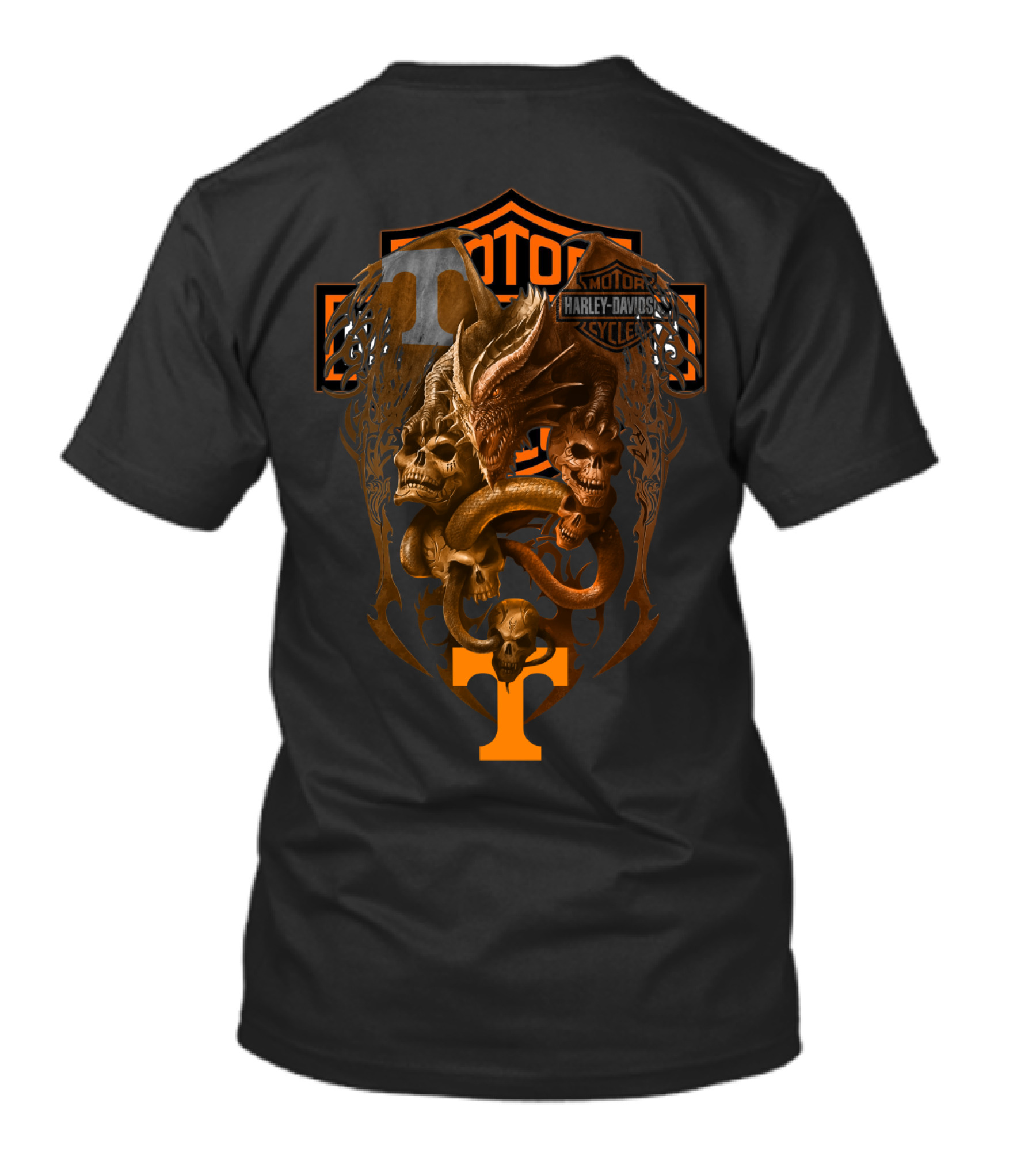 Harley Davidson Dragon Skulls And Serpent With Tennessee Vols Ncaa T-Shirt