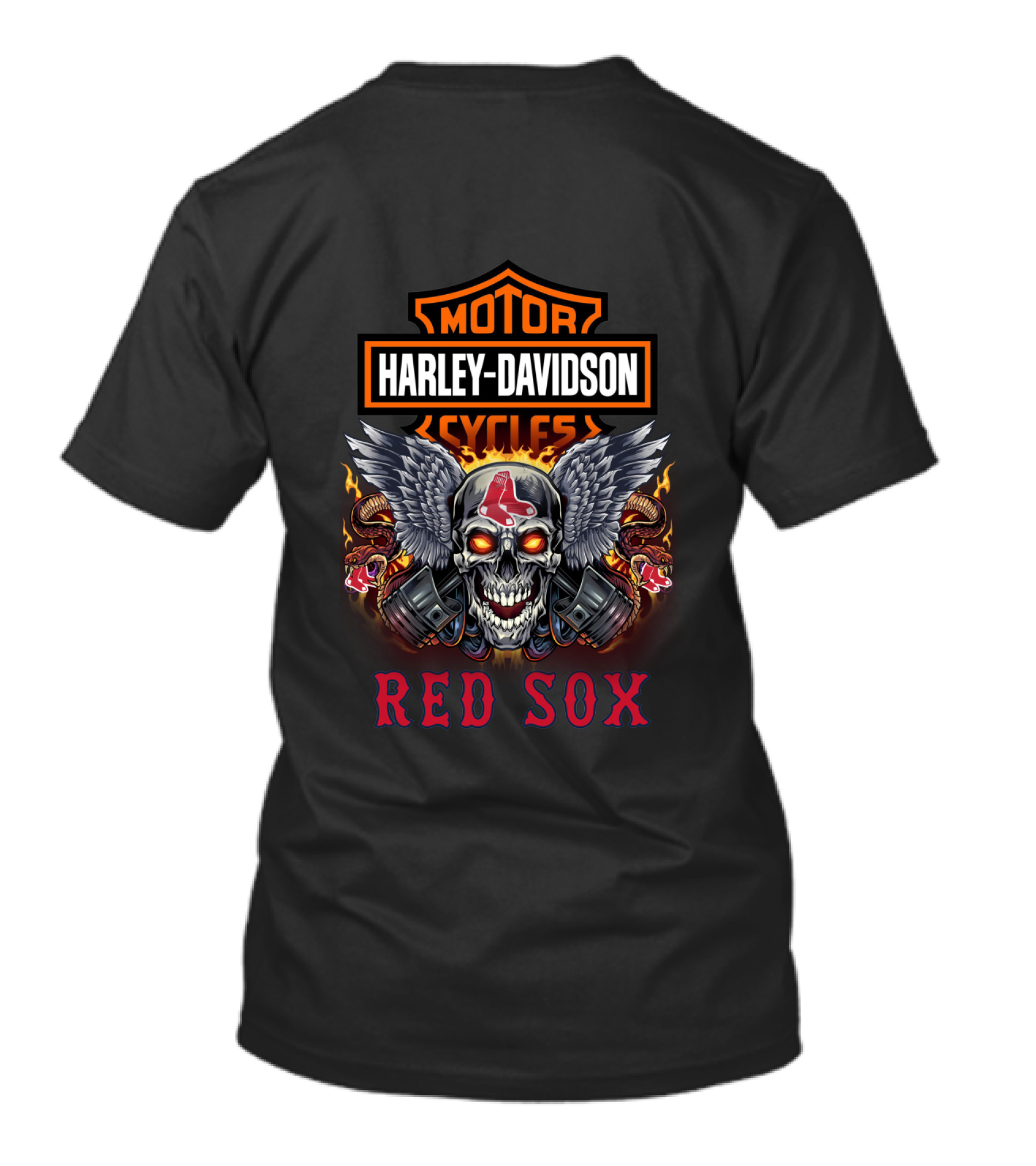 Harley Davidson Cycles Red Sox Skull Wings T-Shirt